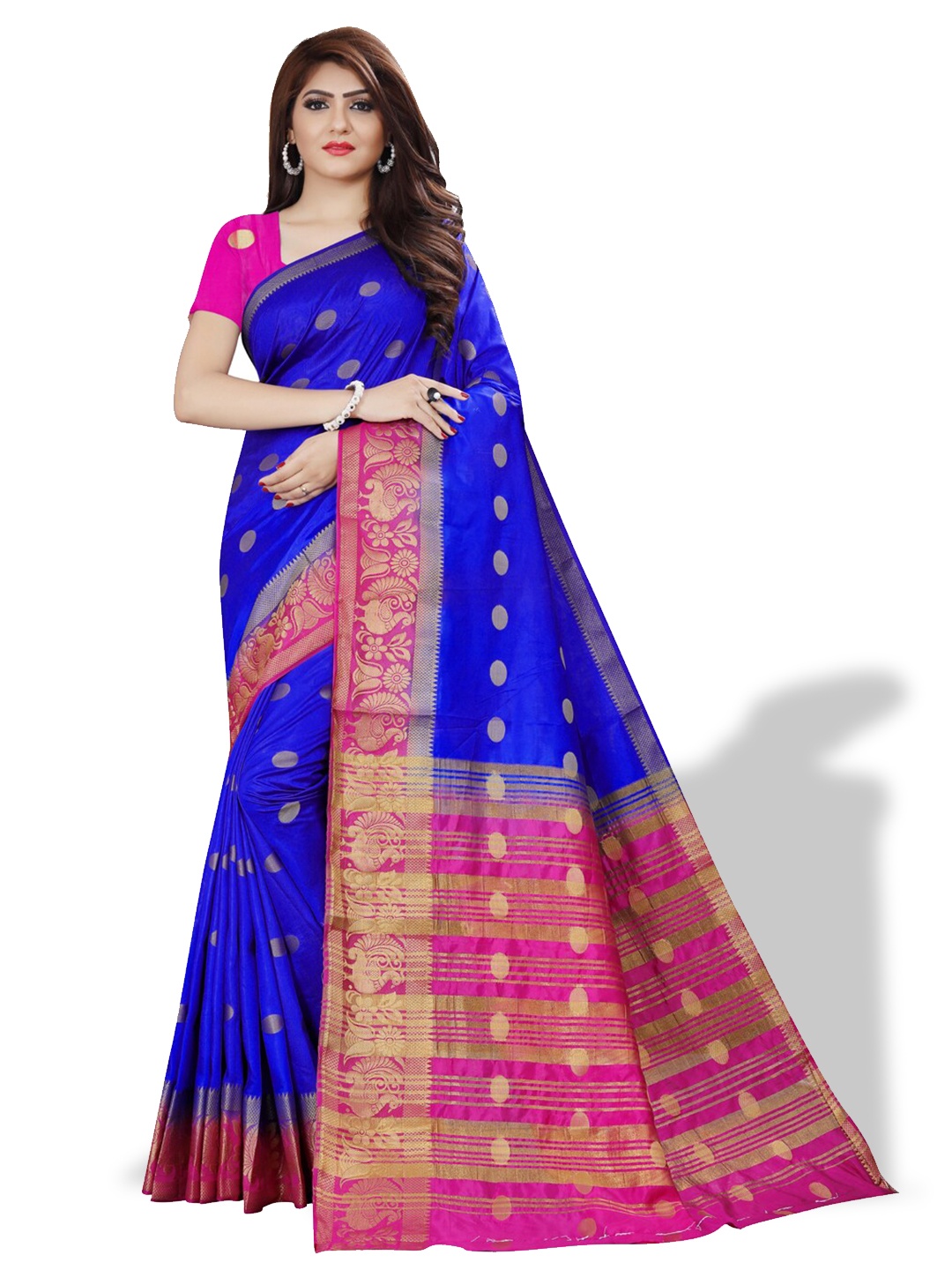 

ZEEPKART Ethnic Motifs Woven Design Zari Kanjeevaram Saree, Blue