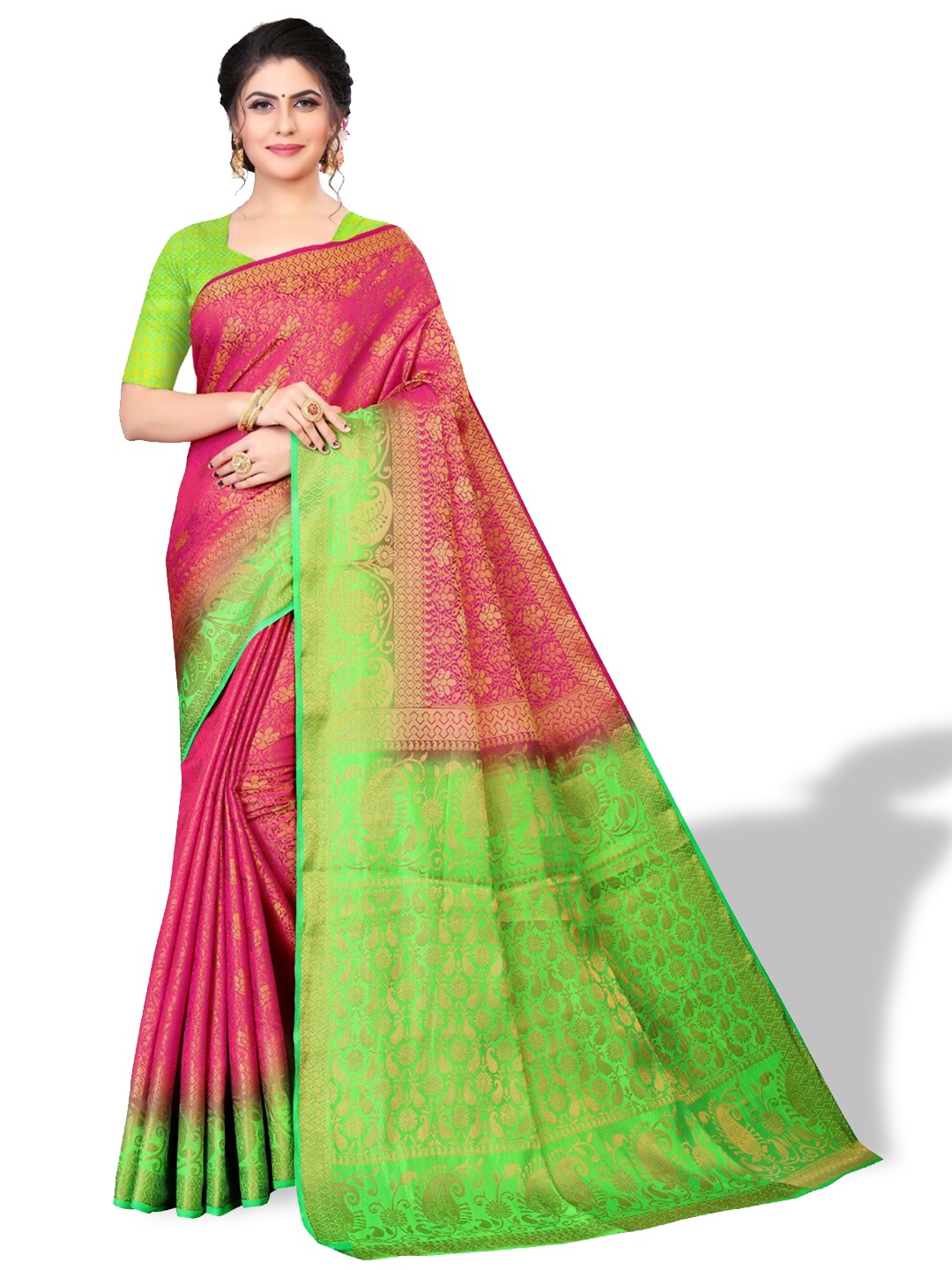 

ZEEPKART Woven Design Zari Kanjeevaram Saree, Pink