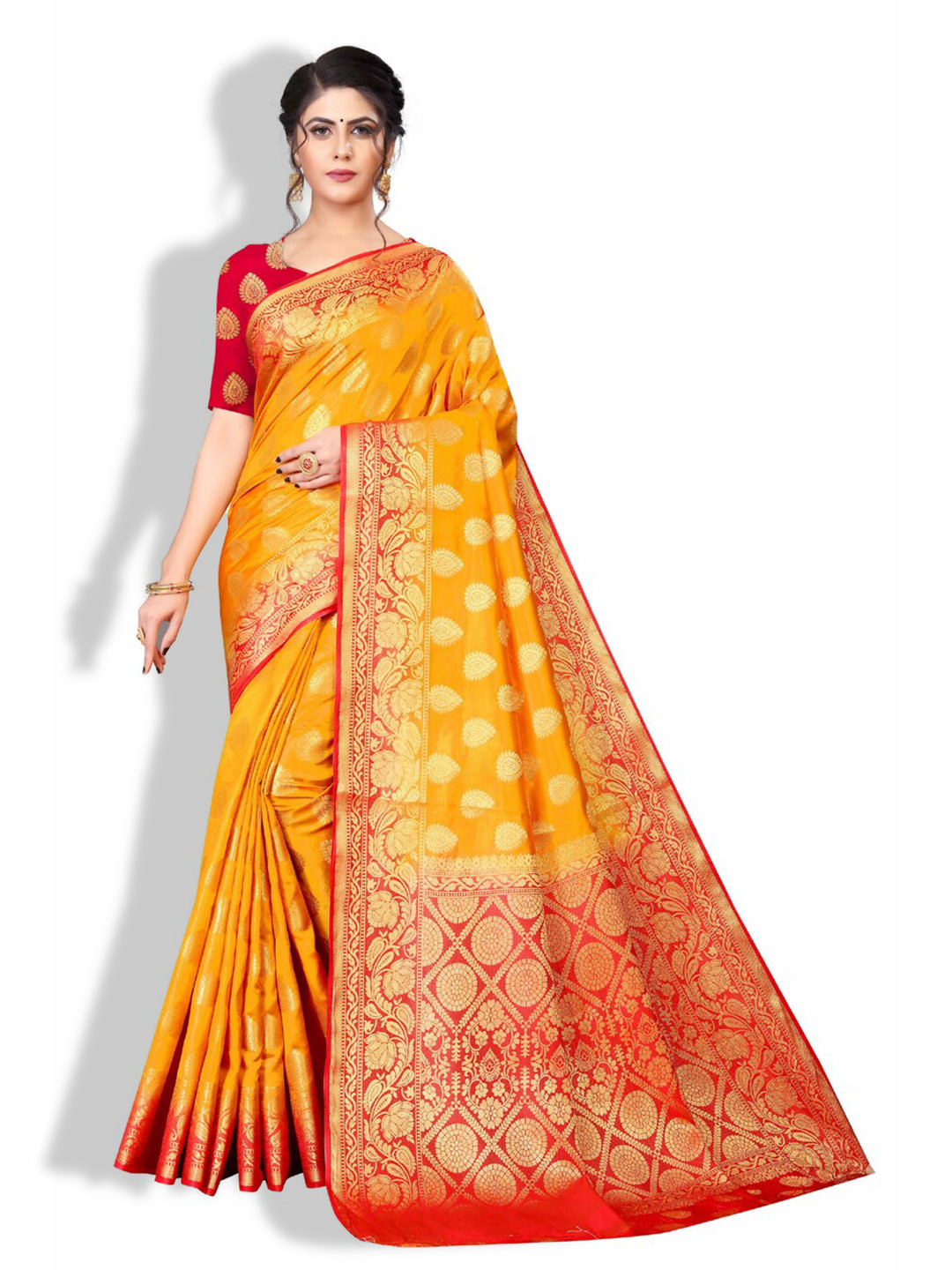 

ZEEPKART Ethnic Motifs Woven Design Zari Kanjeevaram Saree, Yellow