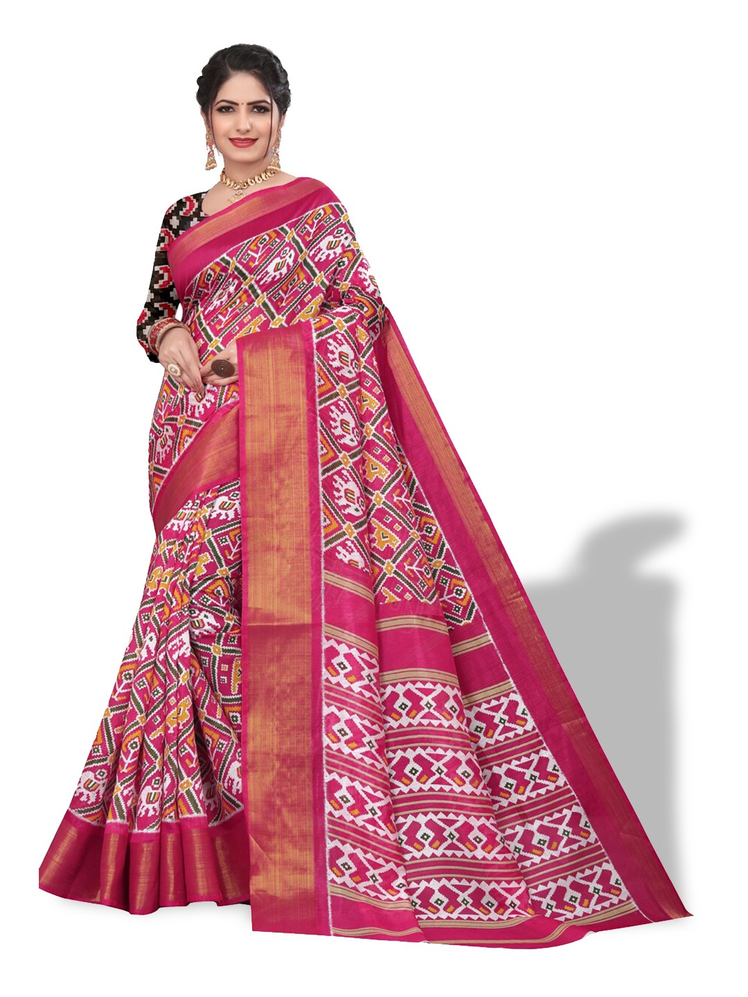 

ZEEPKART Ethnic Motifs Printed Zari Kanjeevaram Saree, Pink