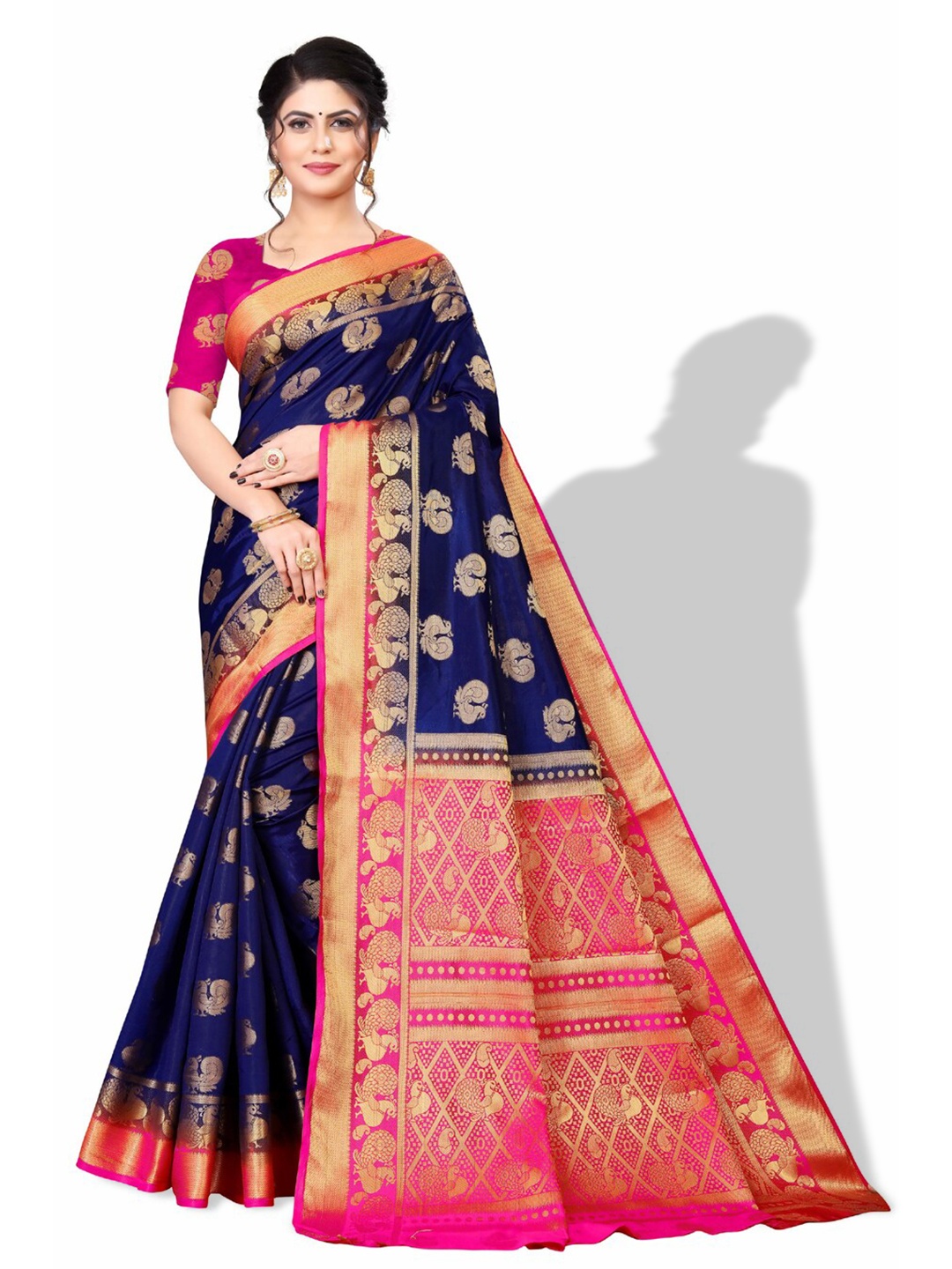 

ZEEPKART Ethnic Motif Woven Design Zari Kanjeevaram Saree, Blue