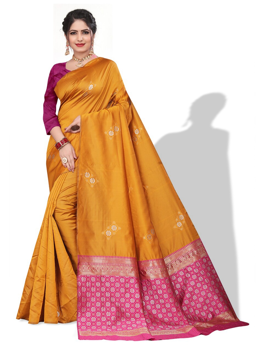 

ZEEPKART Ethnic Motifs Woven Design Zari Kanjeevaram Saree, Mustard