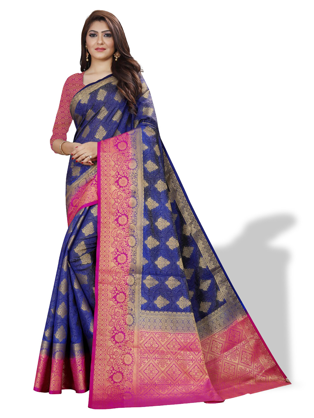 

ZEEPKART Ethnic Motifs Woven Design Zari Kanjeevaram Saree, Blue