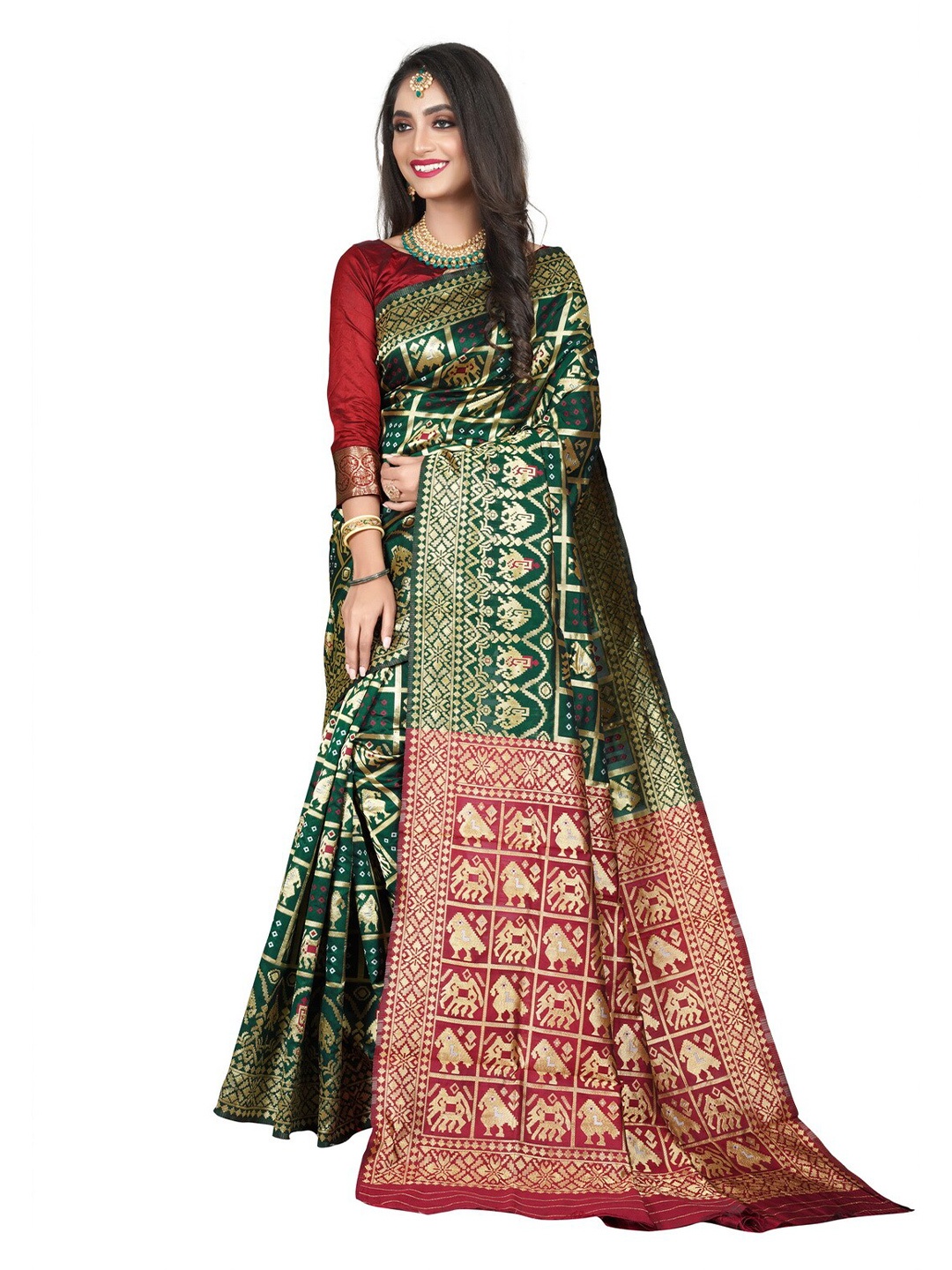 

ZEEPKART Ethnic Motifs Kanjeevaram Zari Saree, Green