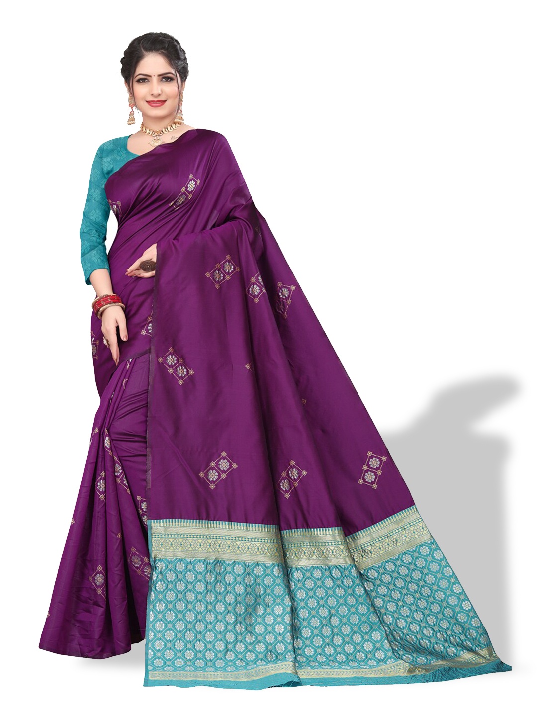 

ZEEPKART Ethnic Motifs Woven Design Zari Kanjeevaram Saree, Purple