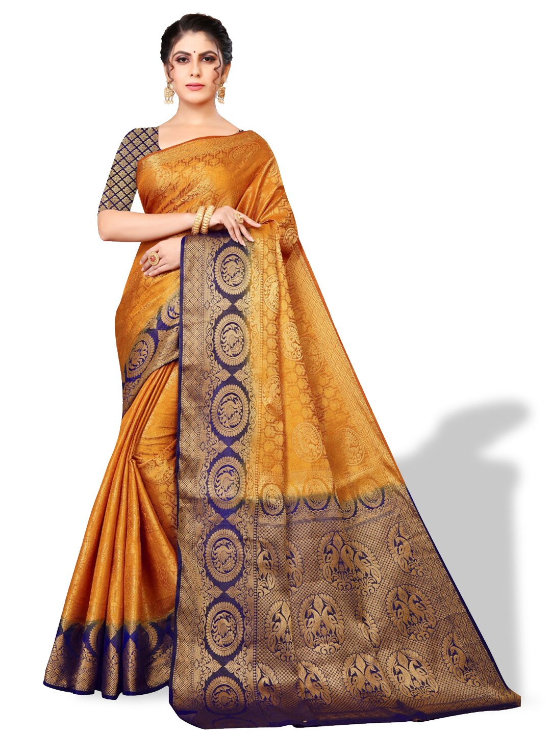 

ZEEPKART Ethinic Woven Design Zari Kanjeevaram Saree, Mustard