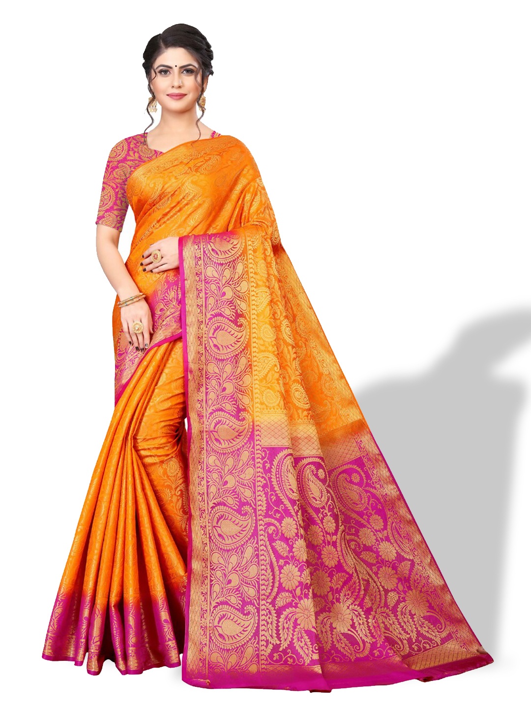 

ZEEPKART Woven Design Zari Kanjeevaram Saree, Orange