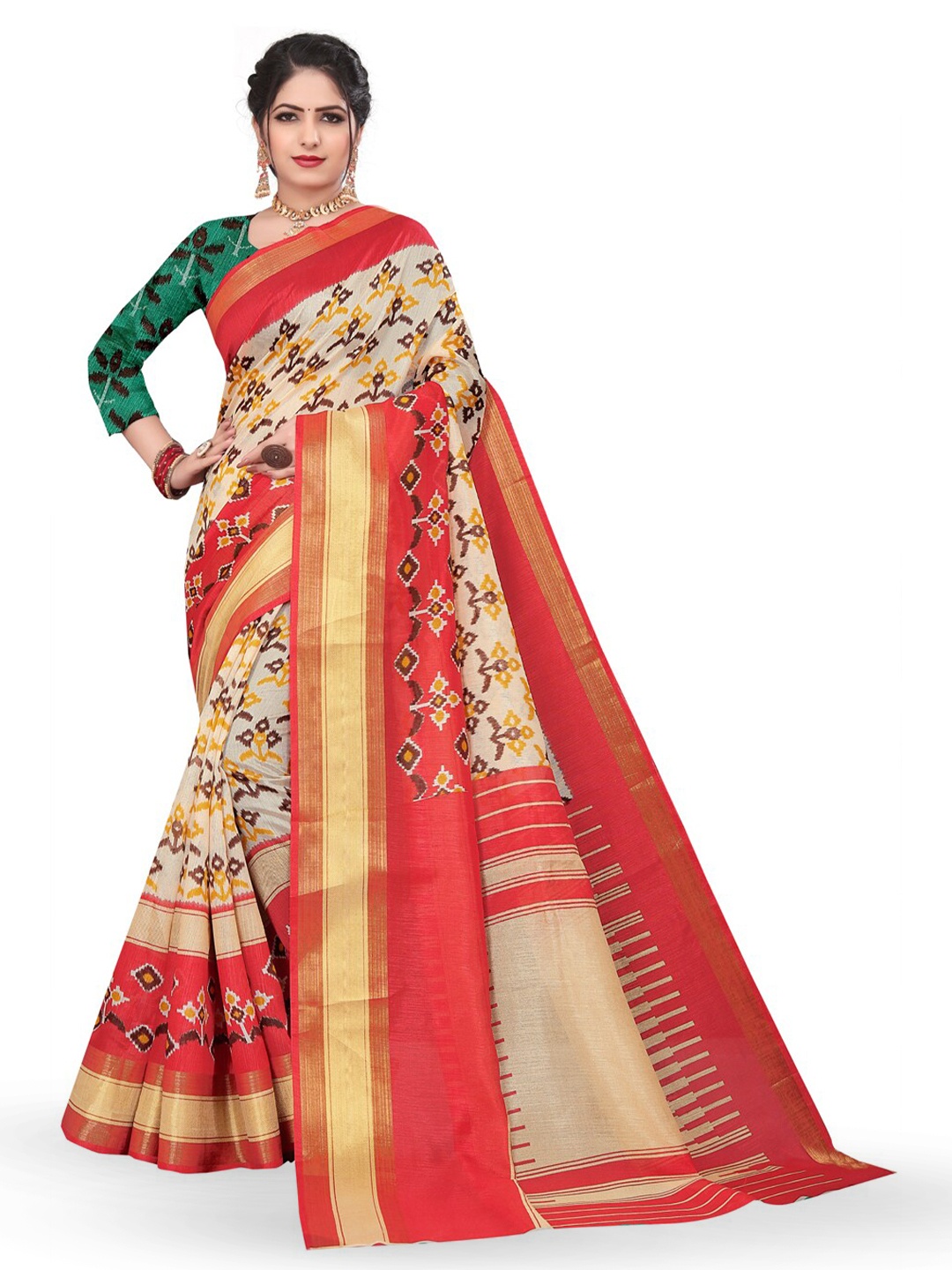 

ZEEPKART Ethnic Motifs Printed Zari Kanjeevaram Saree, White