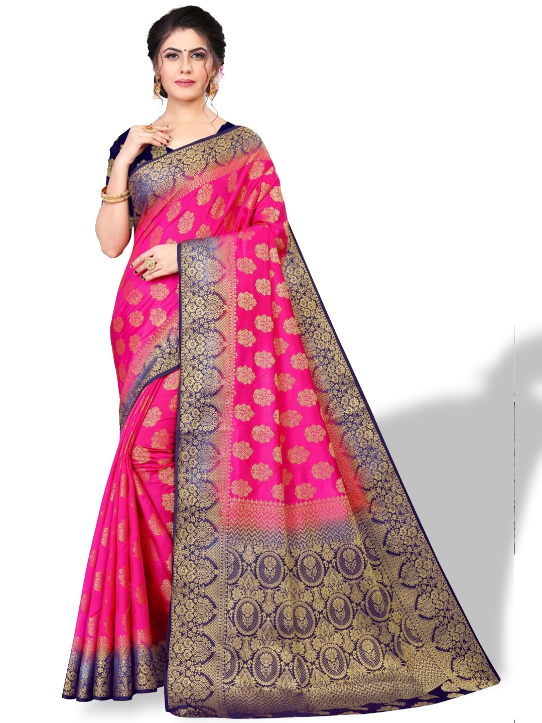 

ZEEPKART Ethnic Motifs Kanjeevaram Zari Saree, Pink