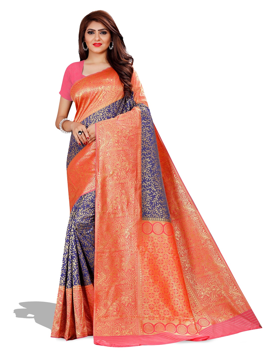 

ZEEPKART Floral Woven Design Zari Kanjeevaram Saree, Blue