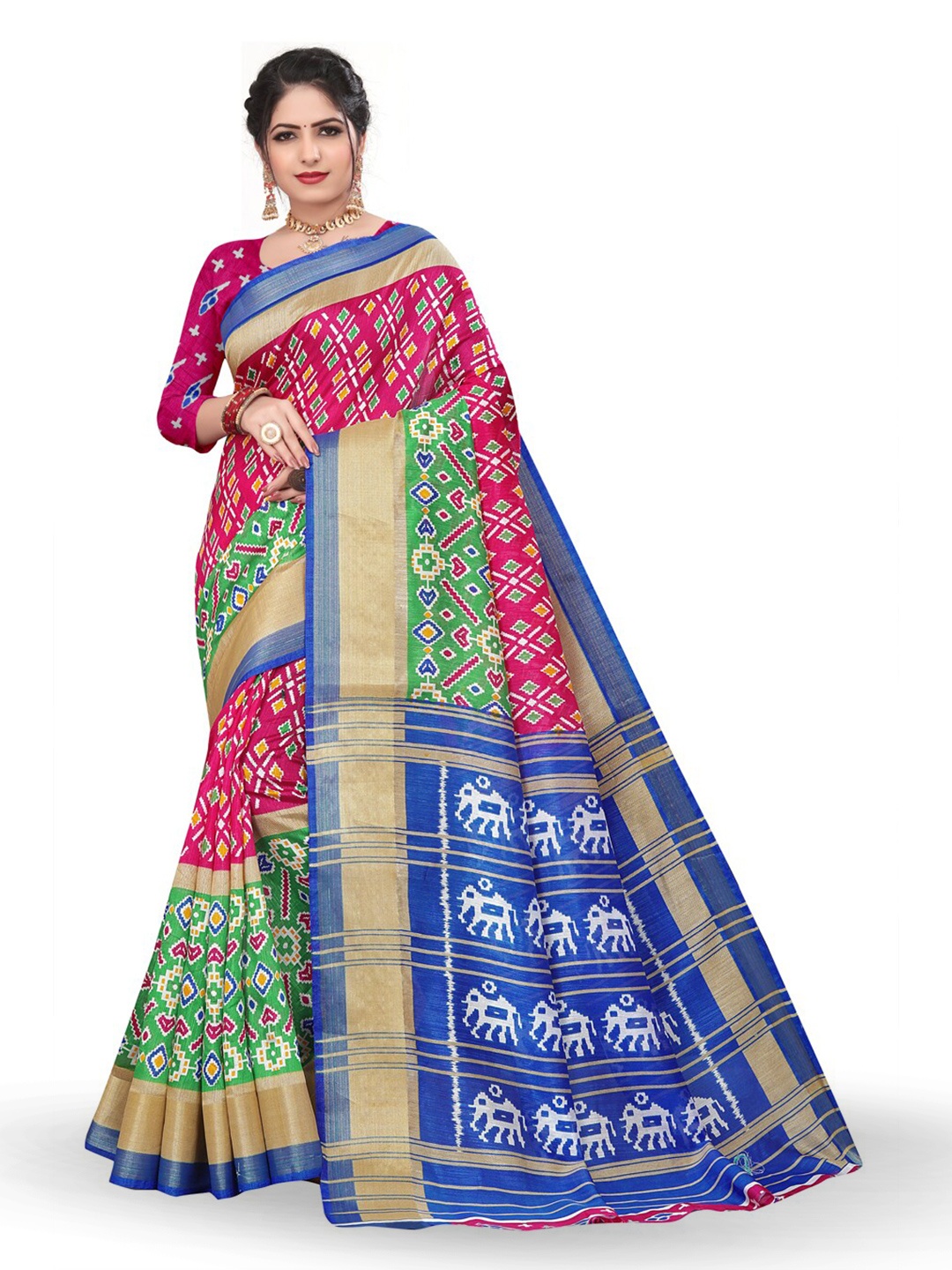 

ZEEPKART Ethnic Motifs Kanjeevaram Zari Saree, Pink