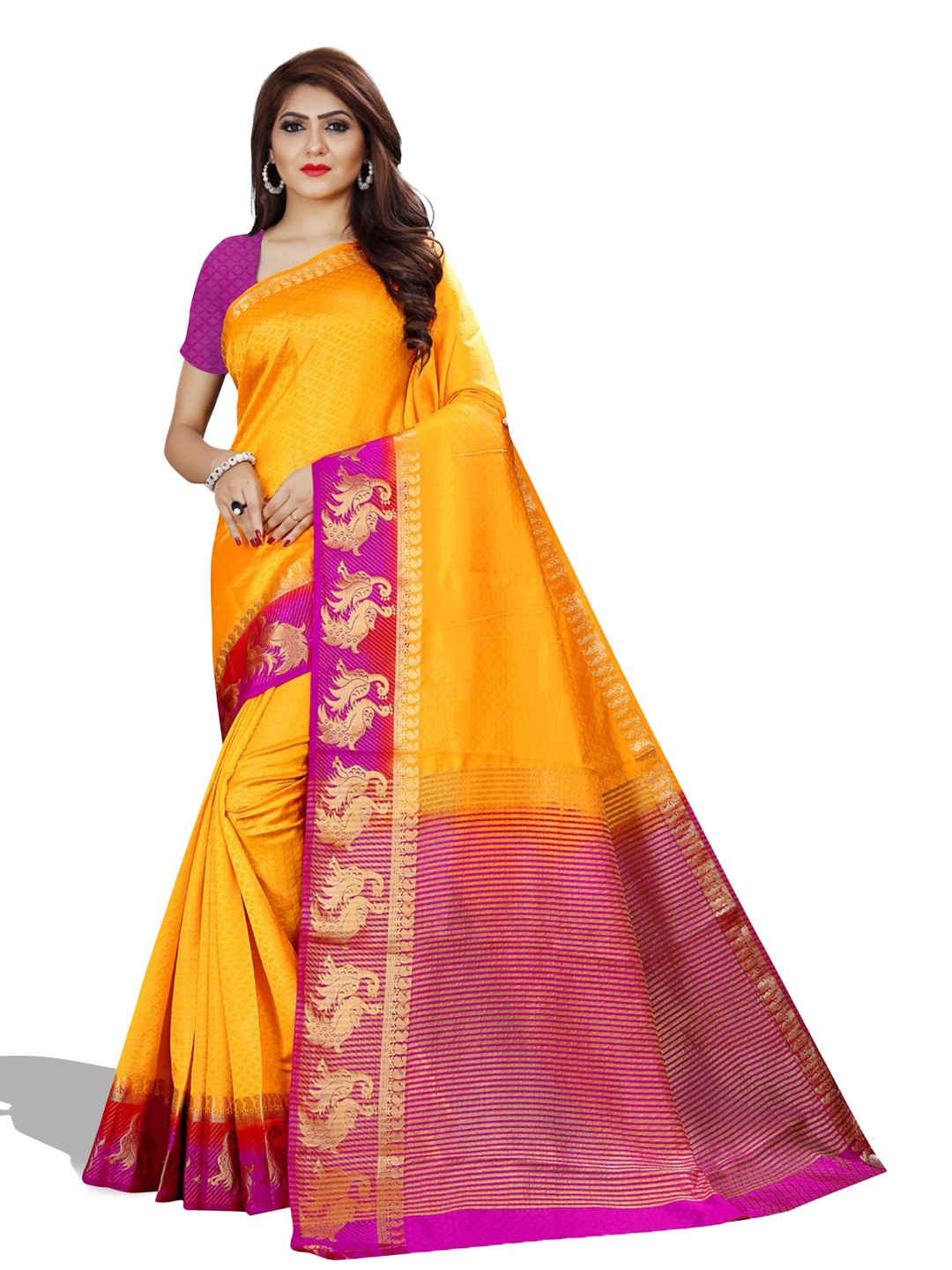 

ZEEPKART Ethnic Woven Design Zari Kanjeevaram Saree, Orange