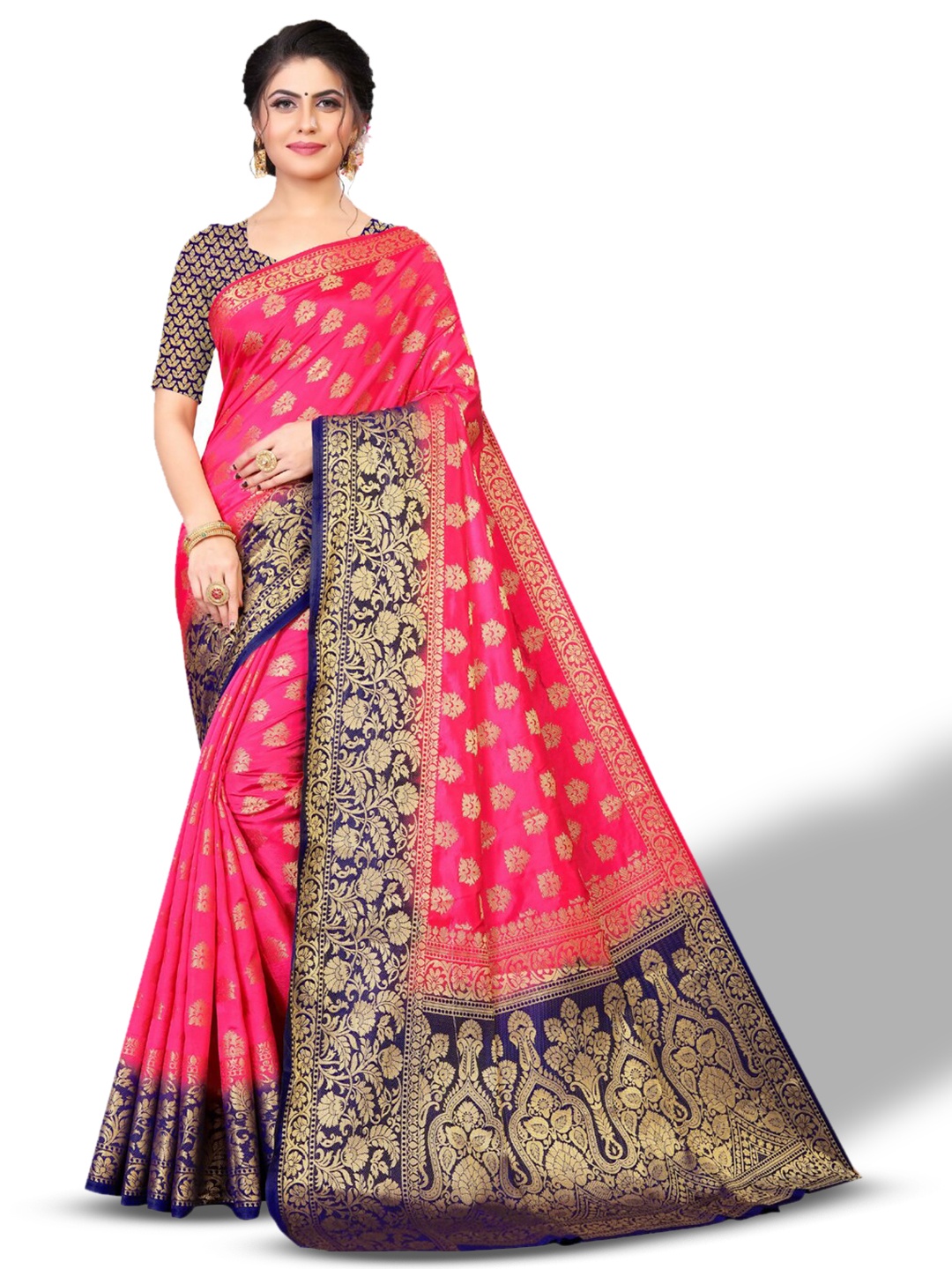 

ZEEPKART Ethnic Motif Kanjeevaram Zari Saree, Pink