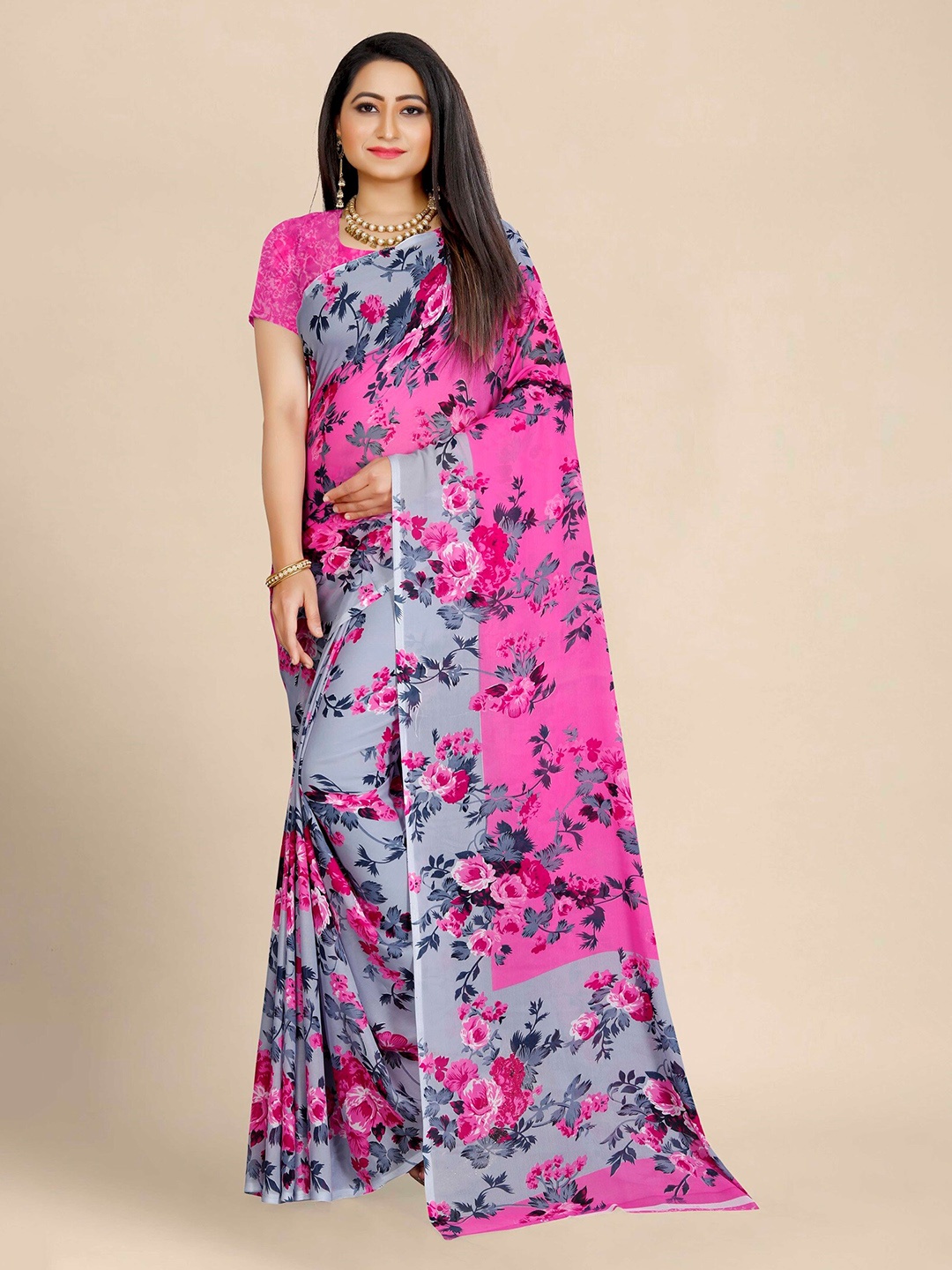 

ZEEPKART Floral Printed Saree, Pink