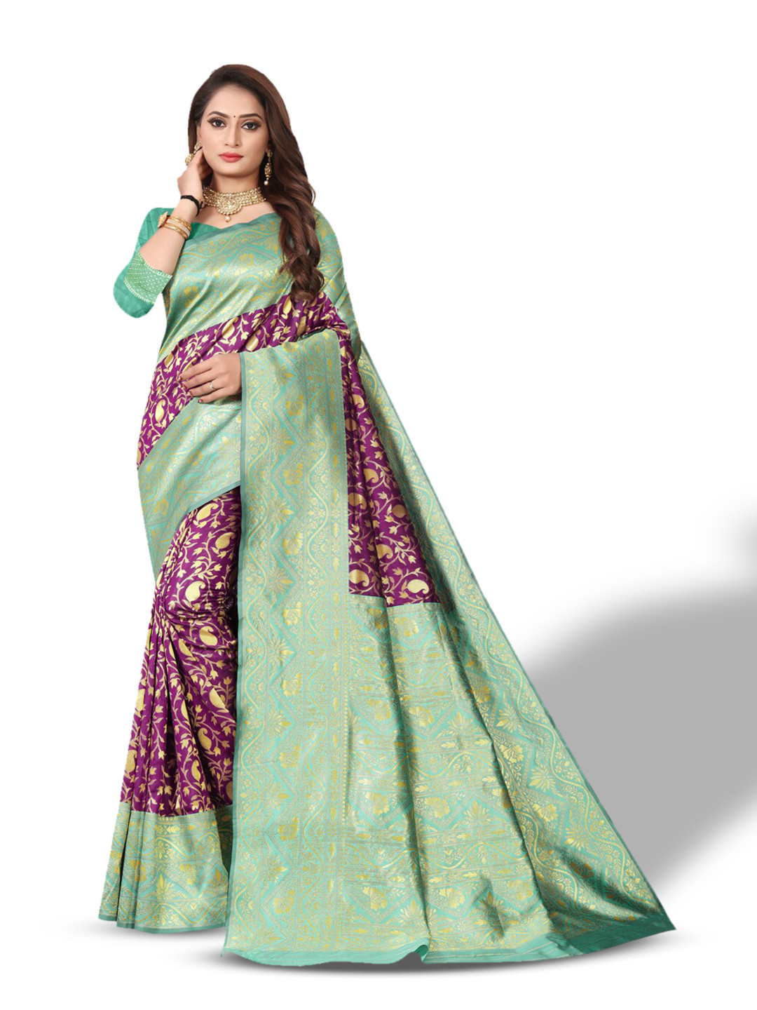 

ZEEPKART Ethnic Motifs Woven Design Zari Kanjeevaram Saree, Purple