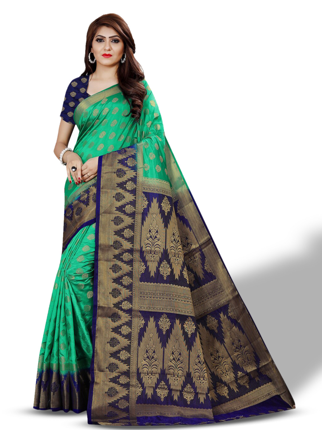 

ZEEPKART Ethnic Motifs Woven Design Zari Kanjeevaram Saree, Blue