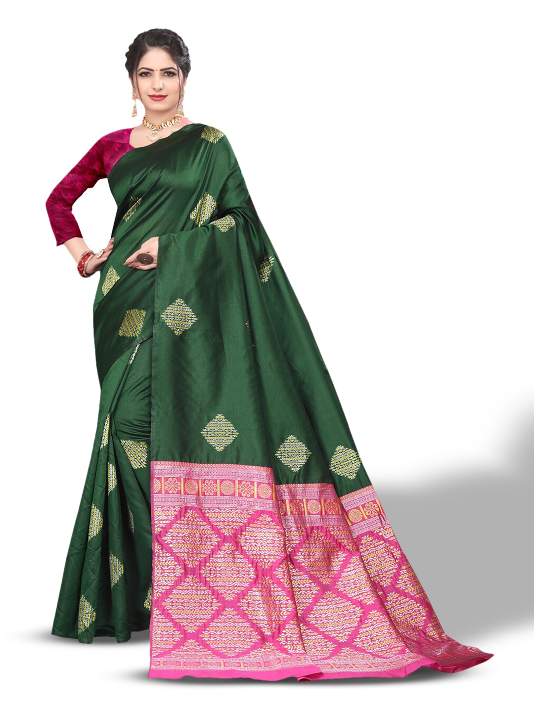 

ZEEPKART Woven Design Zari Kanjeevaram Saree, Green