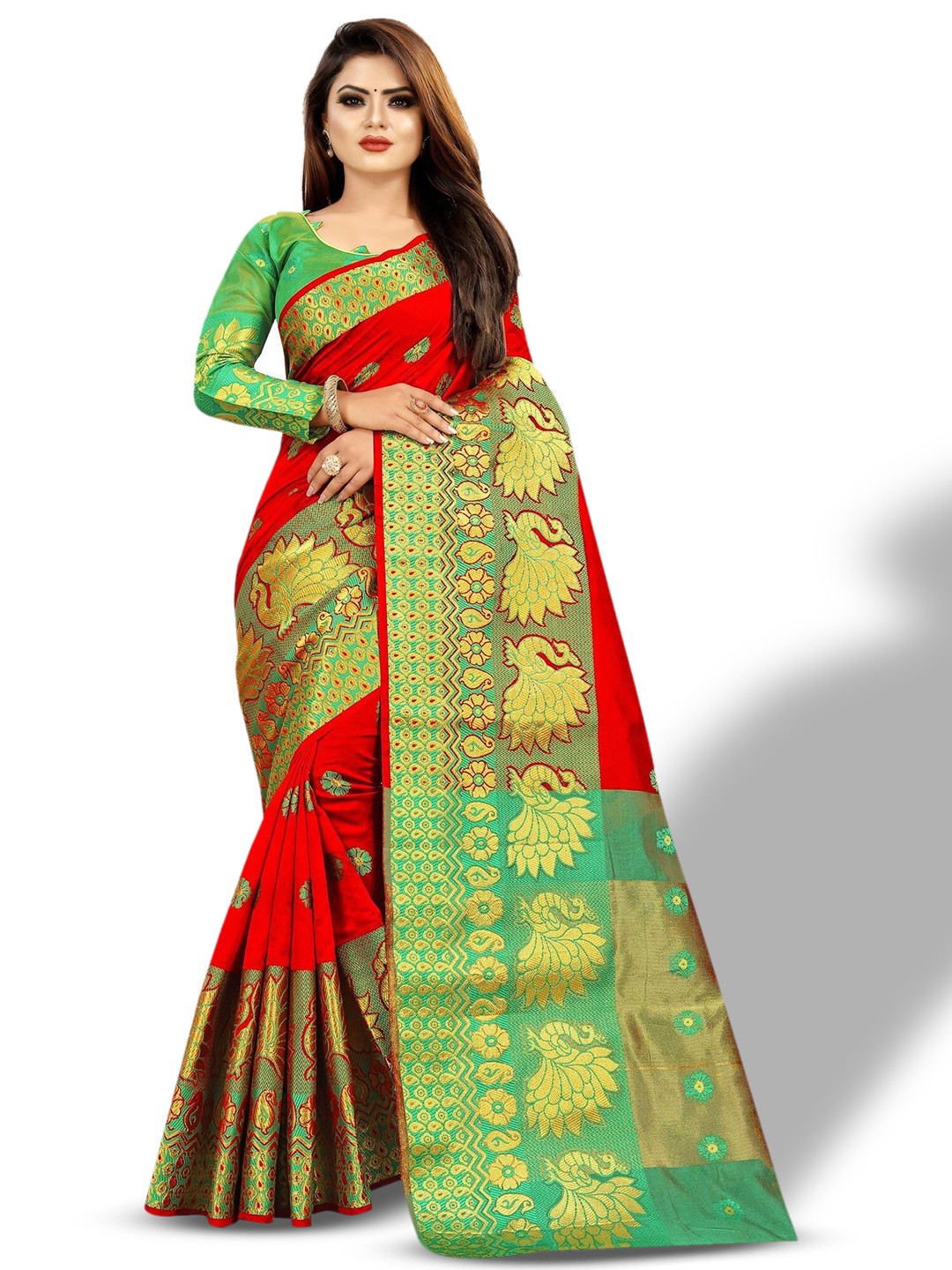 

ZEEPKART Woven Design Zari Kanjeevaram Saree, Red