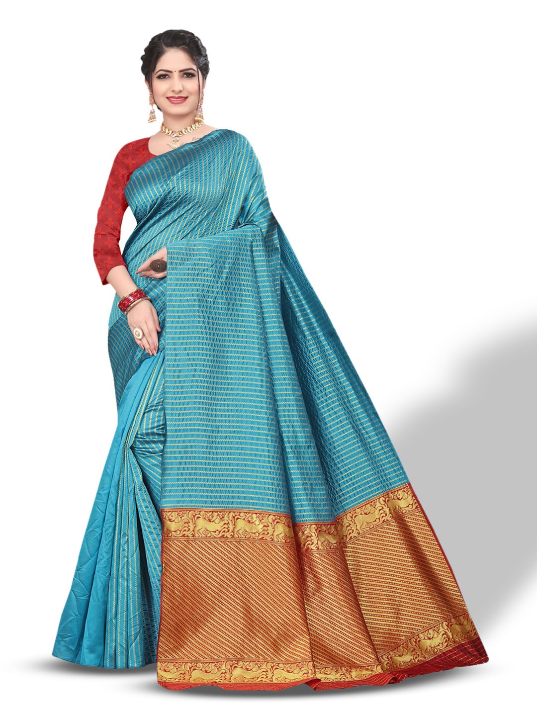 

ZEEPKART Woven Design Zari Kanjeevaram Saree, Blue