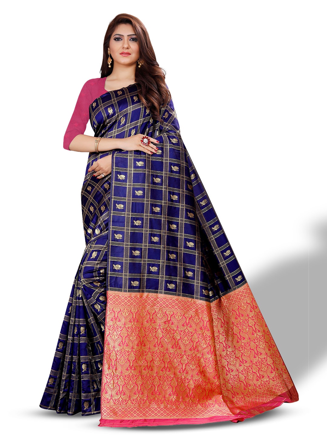 

ZEEPKART Ethnic Motifs Woven Design Zari Kanjeevaram Saree, Blue