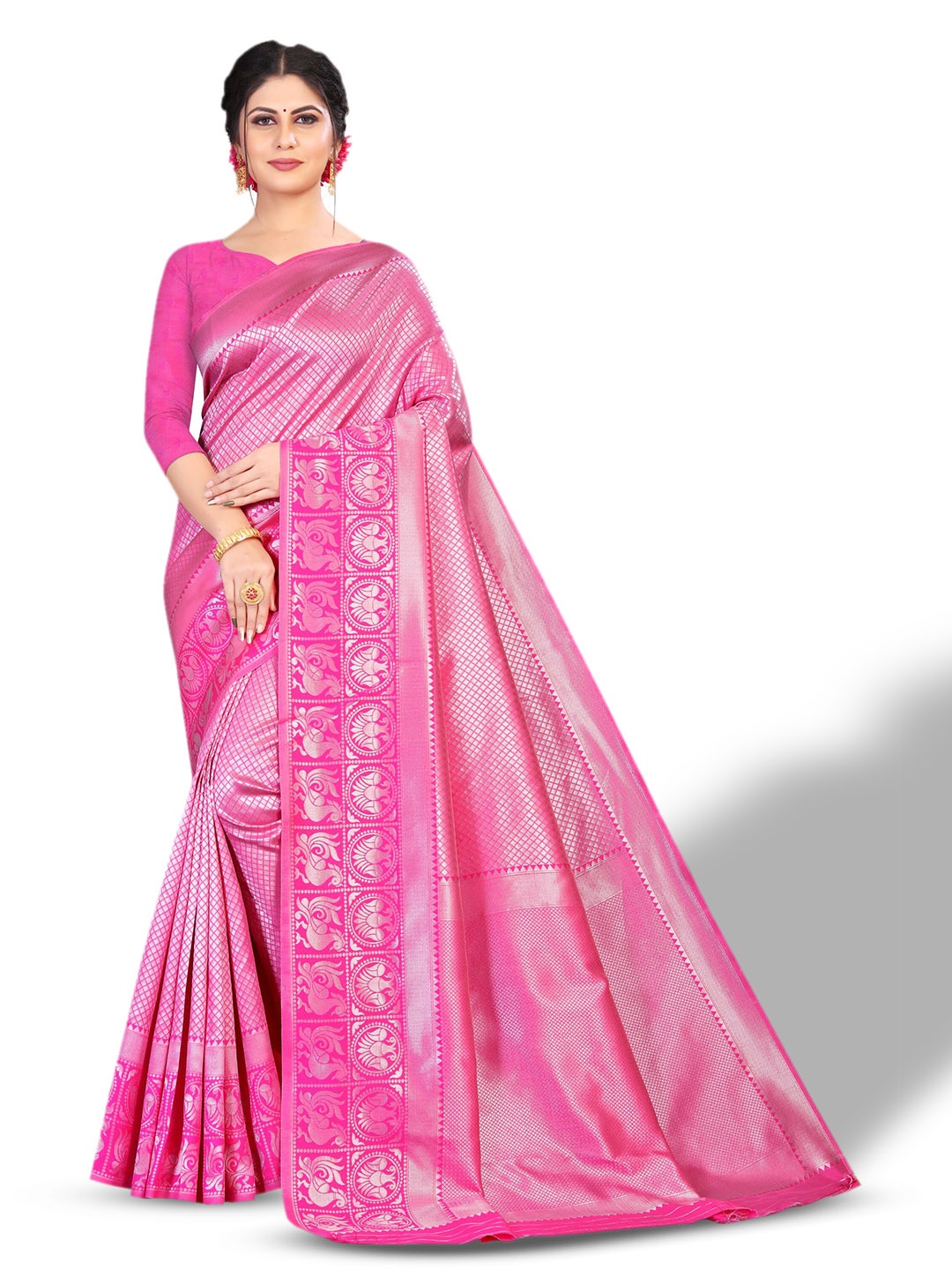 

ZEEPKART Woven Design Zari Kanjeevaram Saree, Pink