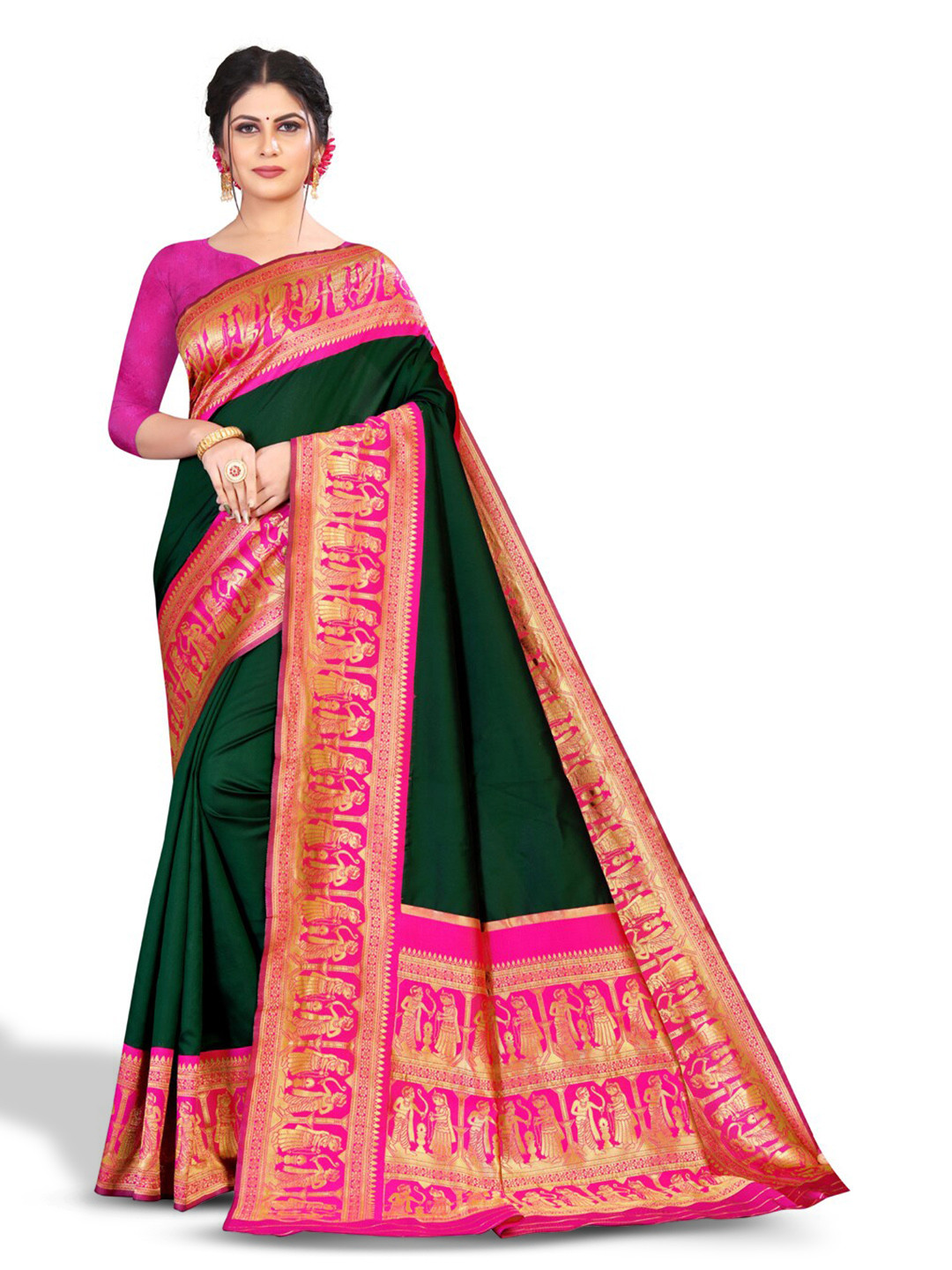 

ZEEPKART Woven Design Zari Kanjeevaram Saree, Green