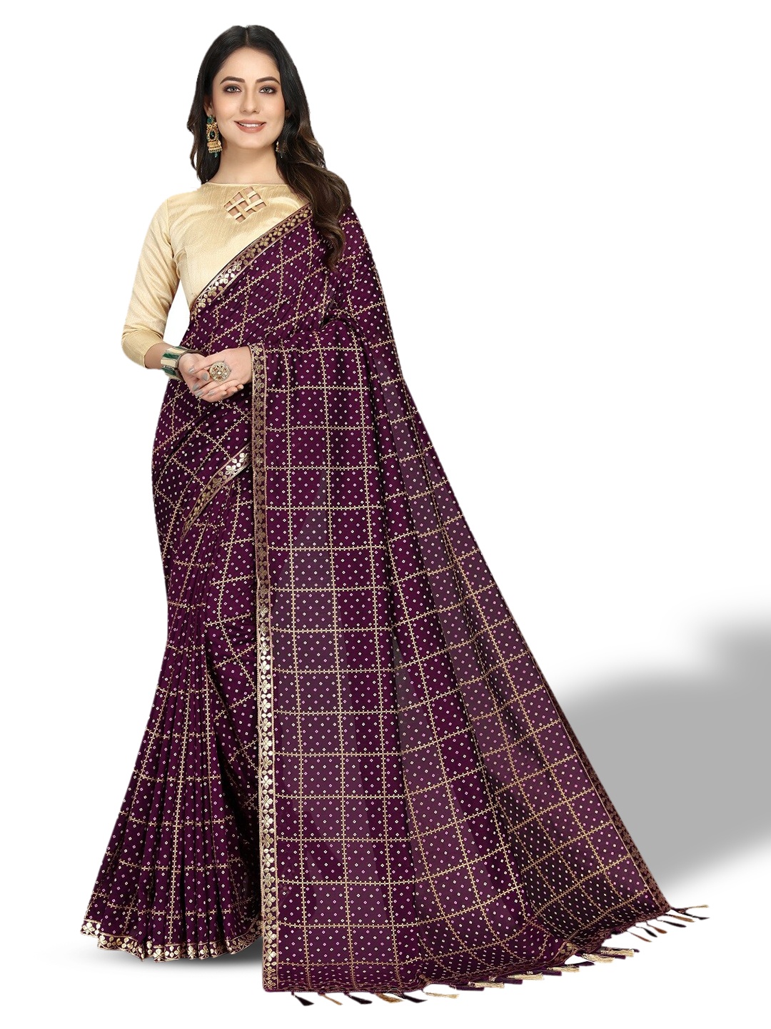 

ZEEPKART Gold-Toned Woven Design Zari Kanjeevaram Saree, Purple