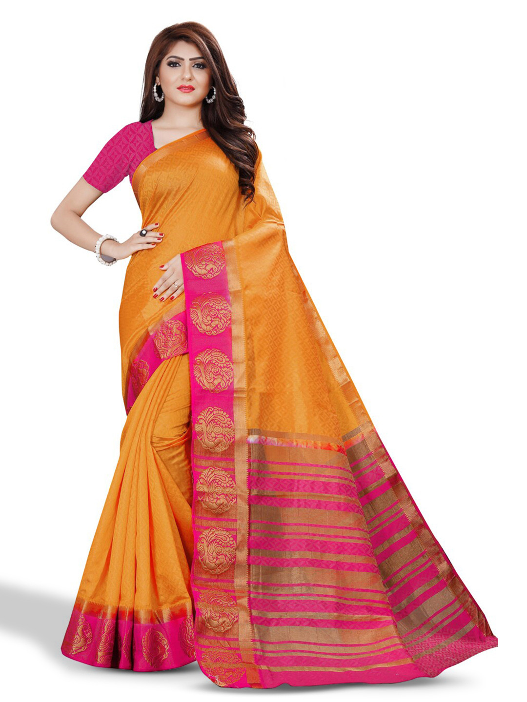 

ZEEPKART Woven Design Zari Kanjeevaram Saree, Orange