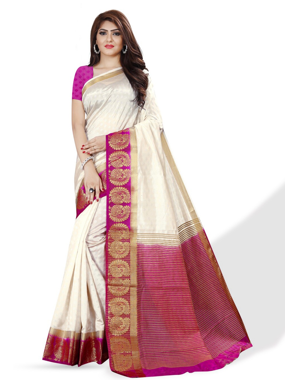 

ZEEPKART Woven Design Zari Kanjeevaram Saree, White