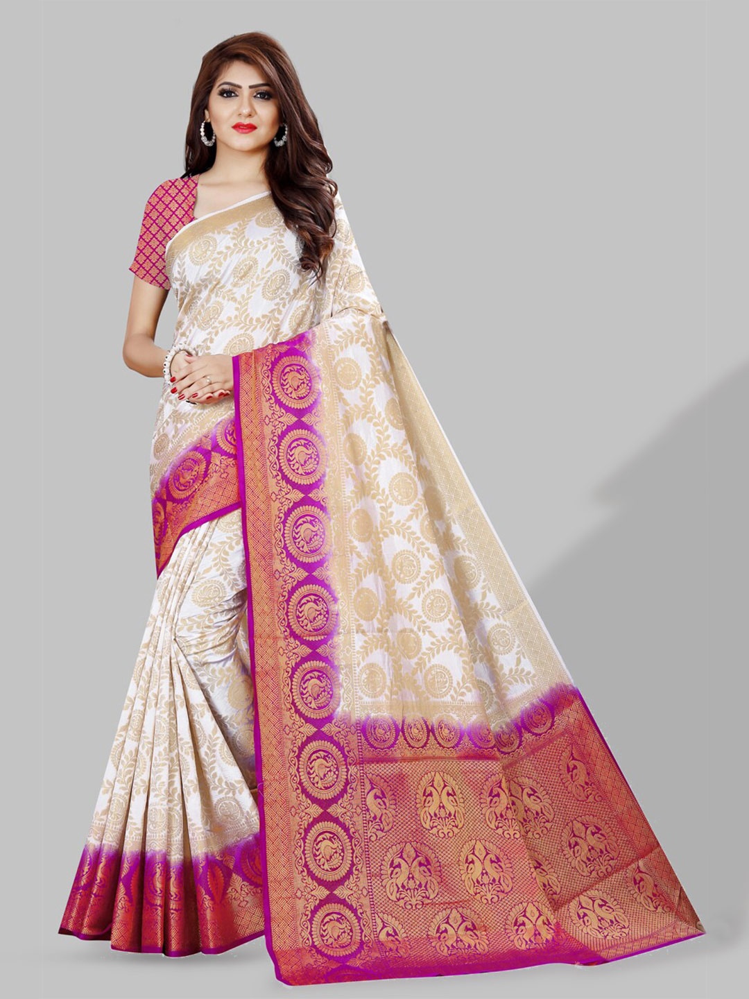 

ZEEPKART Ethnic Motif Kanjeevaram Zari Saree, Magenta