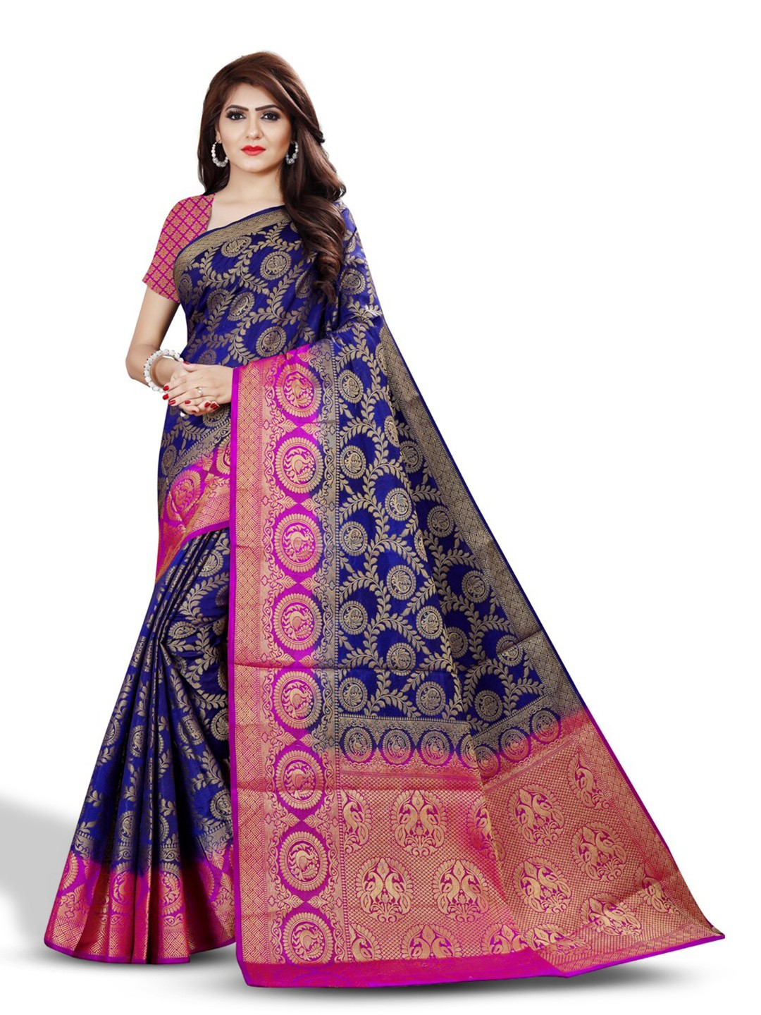 

ZEEPKART Woven Design Ethnic Motifs Zari Kanjeevaram Saree, Blue