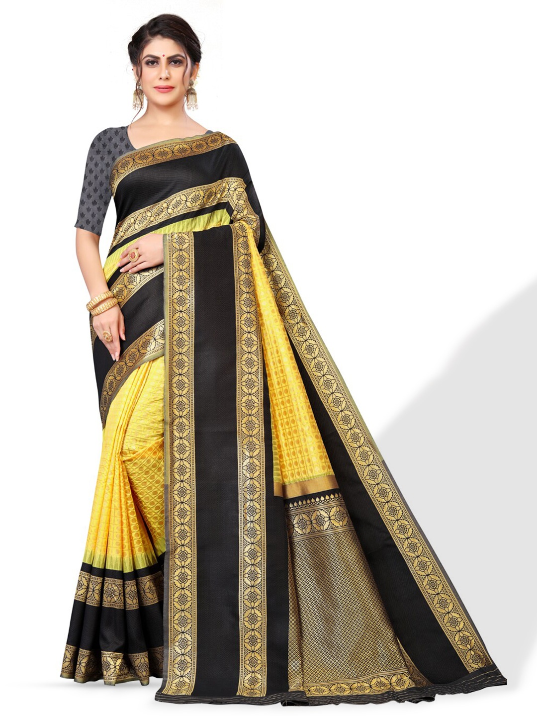 

ZEEPKART Woven Design Zari Kanjeevaram Saree, Gold