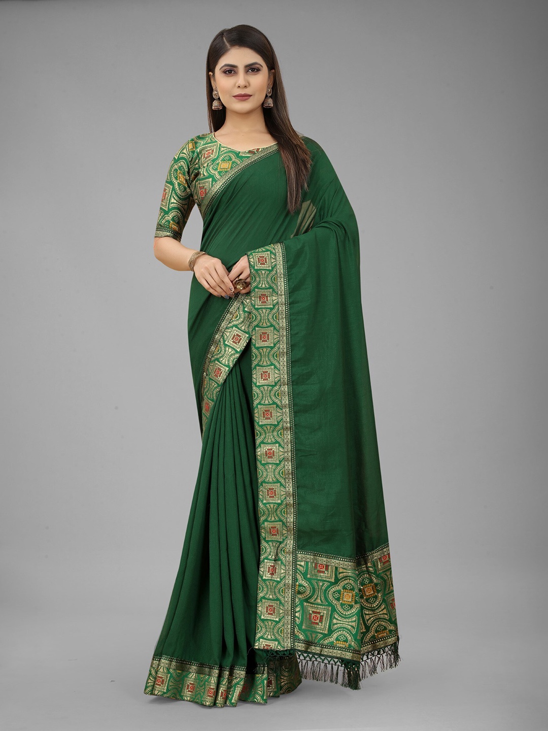 

ZEEPKART Woven Design Poly Silk Saree, Green