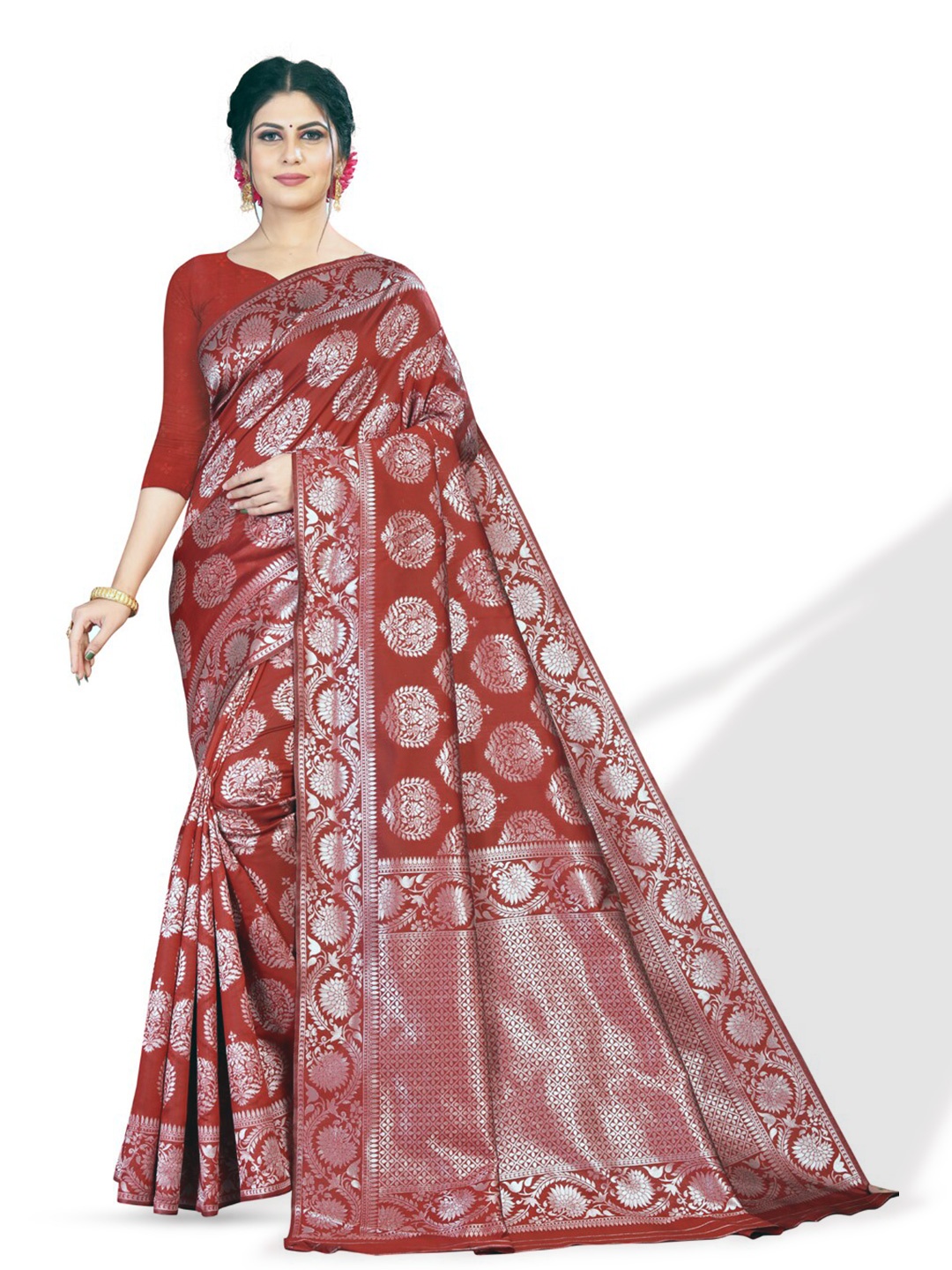 

ZEEPKART Ethnic Motifs Woven Design Zari Kanjeevaram Saree, Pink