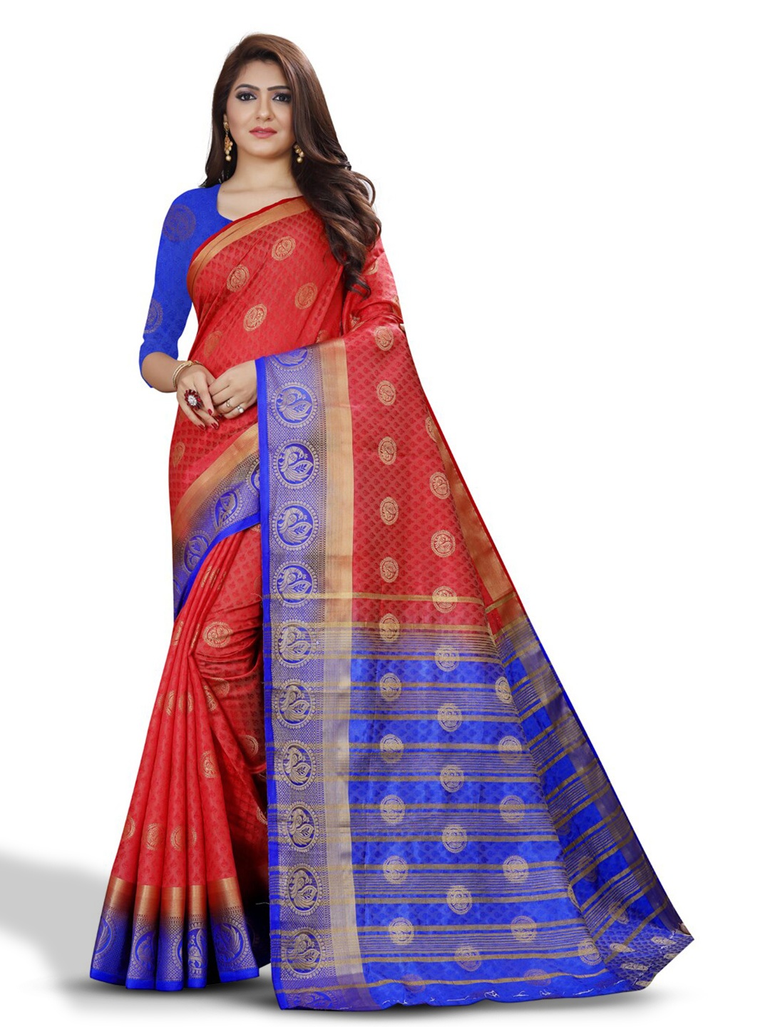 

ZEEPKART Ethnic Motifs Woven Design Zari Kanjeevaram Saree, Blue