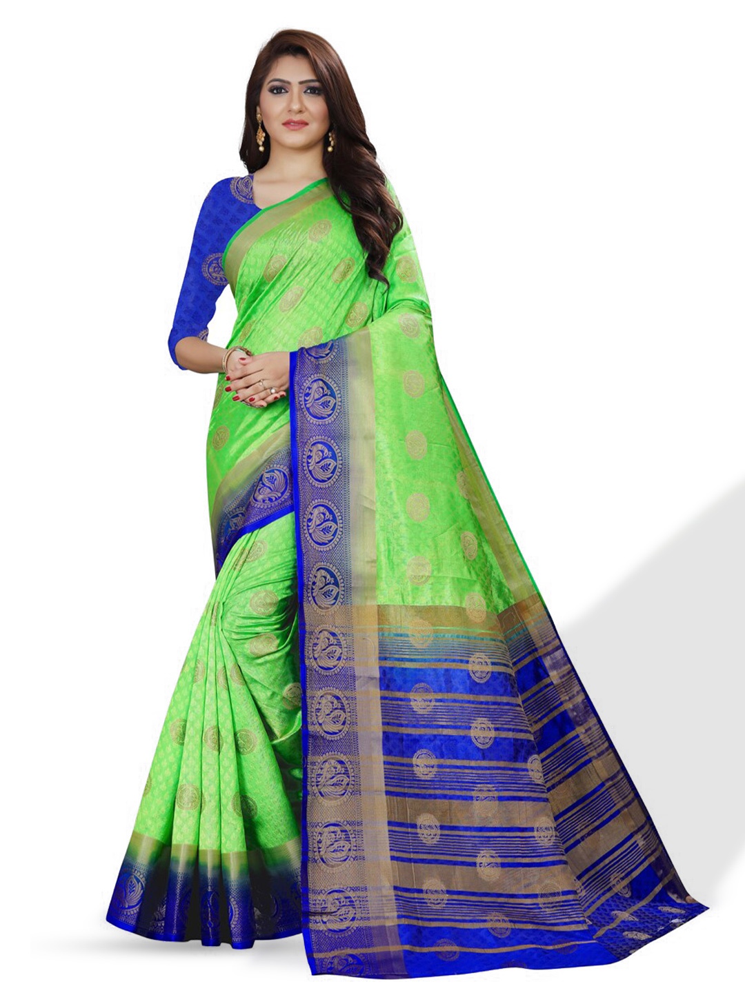 

ZEEPKART Ethinic Woven Design Zari Kanjeevaram Saree, Green