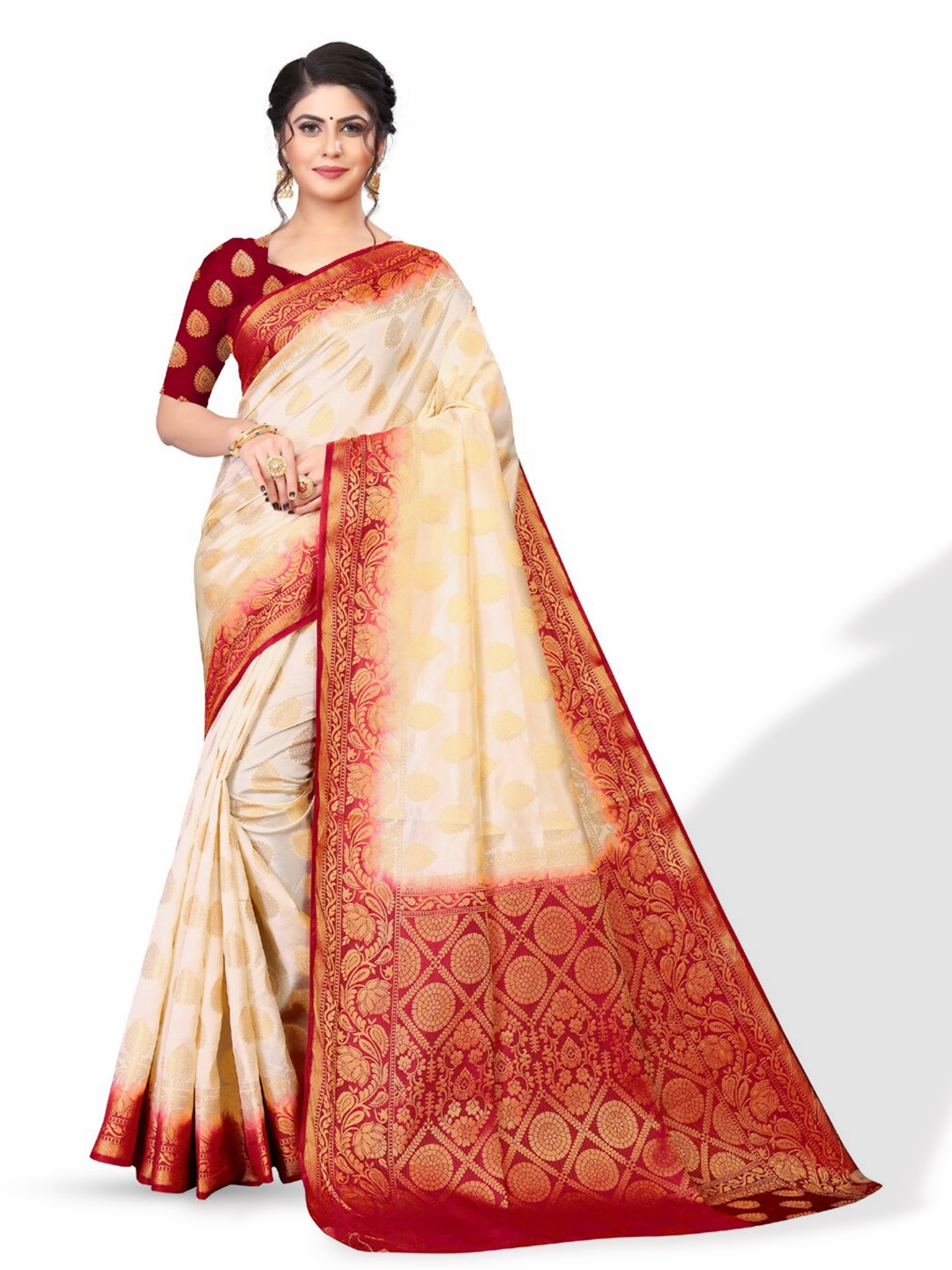 

ZEEPKART Woven Design Zari Kanjeevaram Saree, Off white