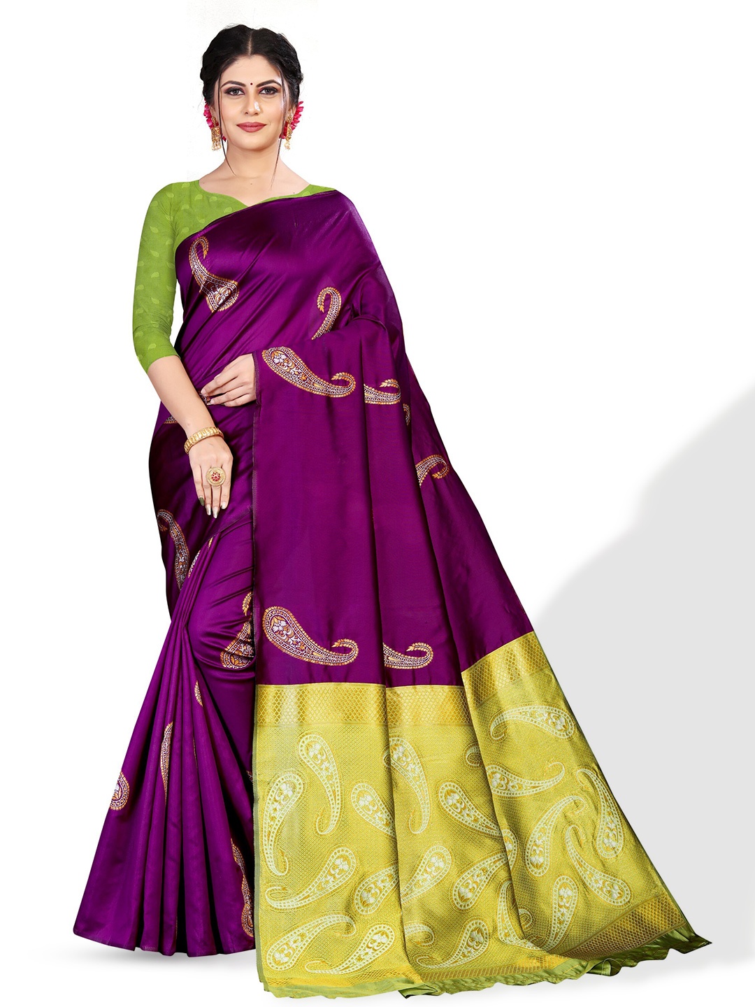 

ZEEPKART Ethnic Motifs Woven Design Zari Saree, Purple