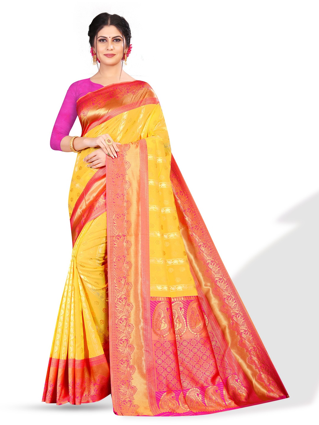 

ZEEPKART Ethnic Woven Design Zari Kanjeevaram Saree, Gold