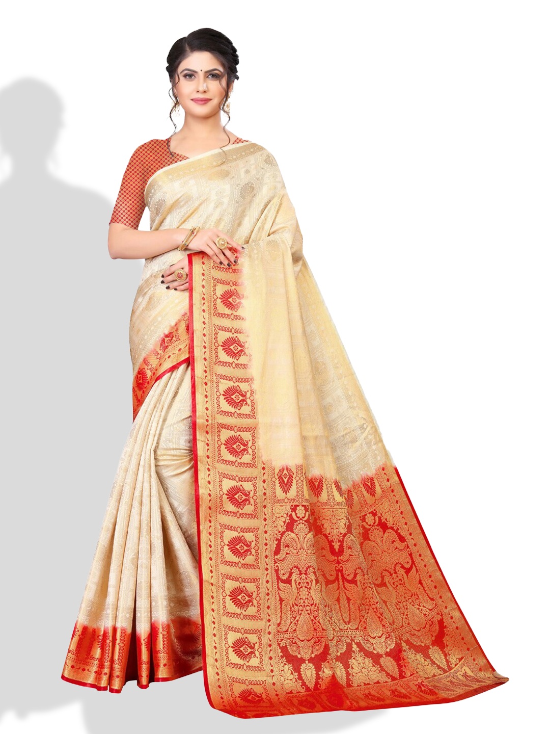 

ZEEPKART Woven Design Zari Kanjeevaram Saree, White