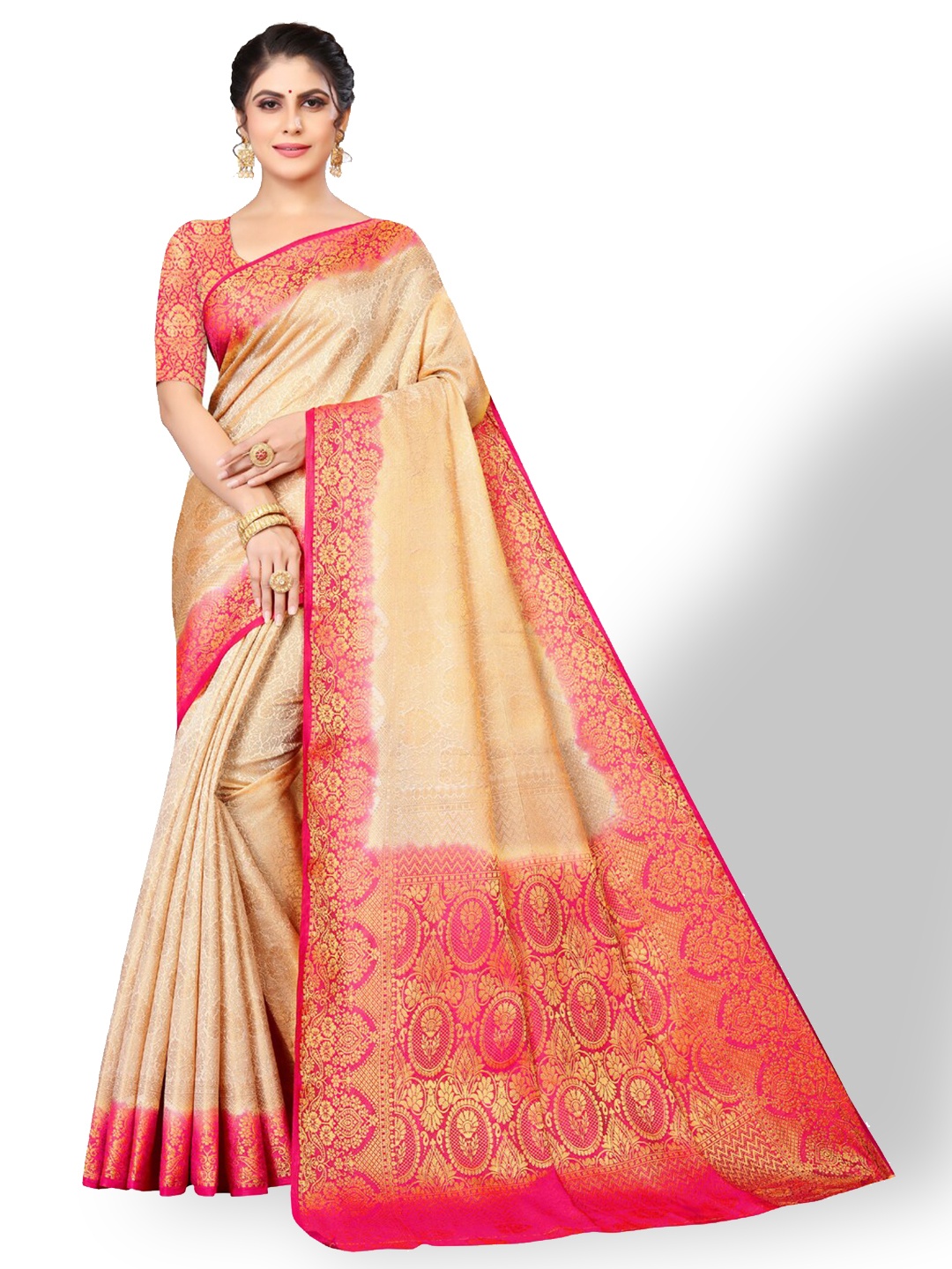 

ZEEPKART Woven Design Kanjeevaram Zari Saree, White