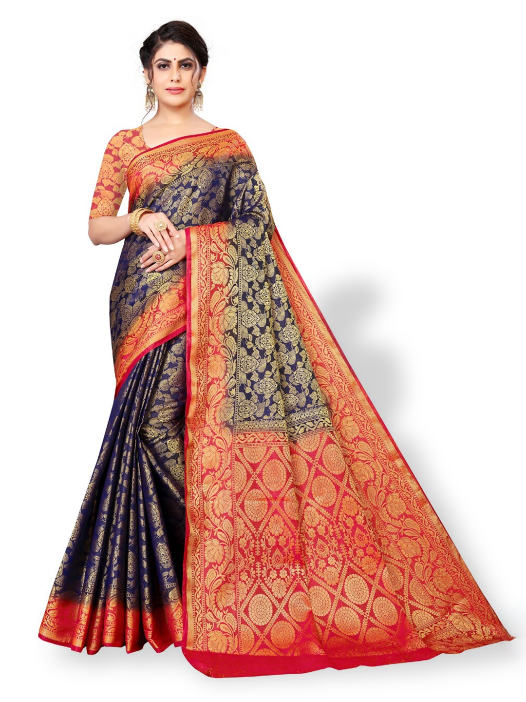 

ZEEPKART Ethnic Motif Kanjeevaram Zari Saree, Blue
