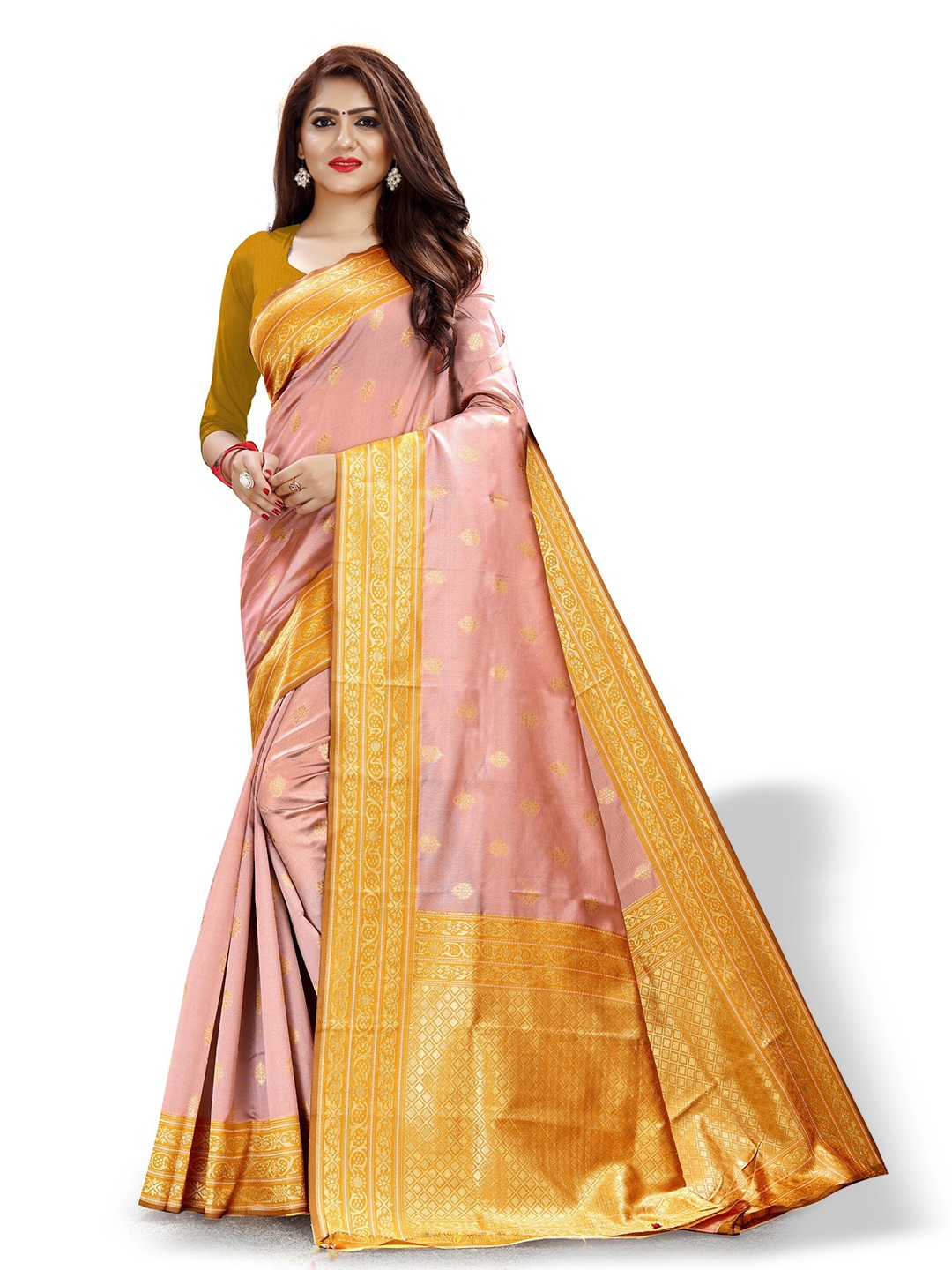 

ZEEPKART Ethnic Motifs Woven Design Zari Kanjeevaram Saree, Orange