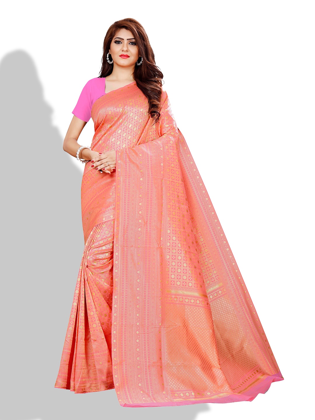 

ZEEPKART Woven Design Zari Kanjeevaram Saree, Pink