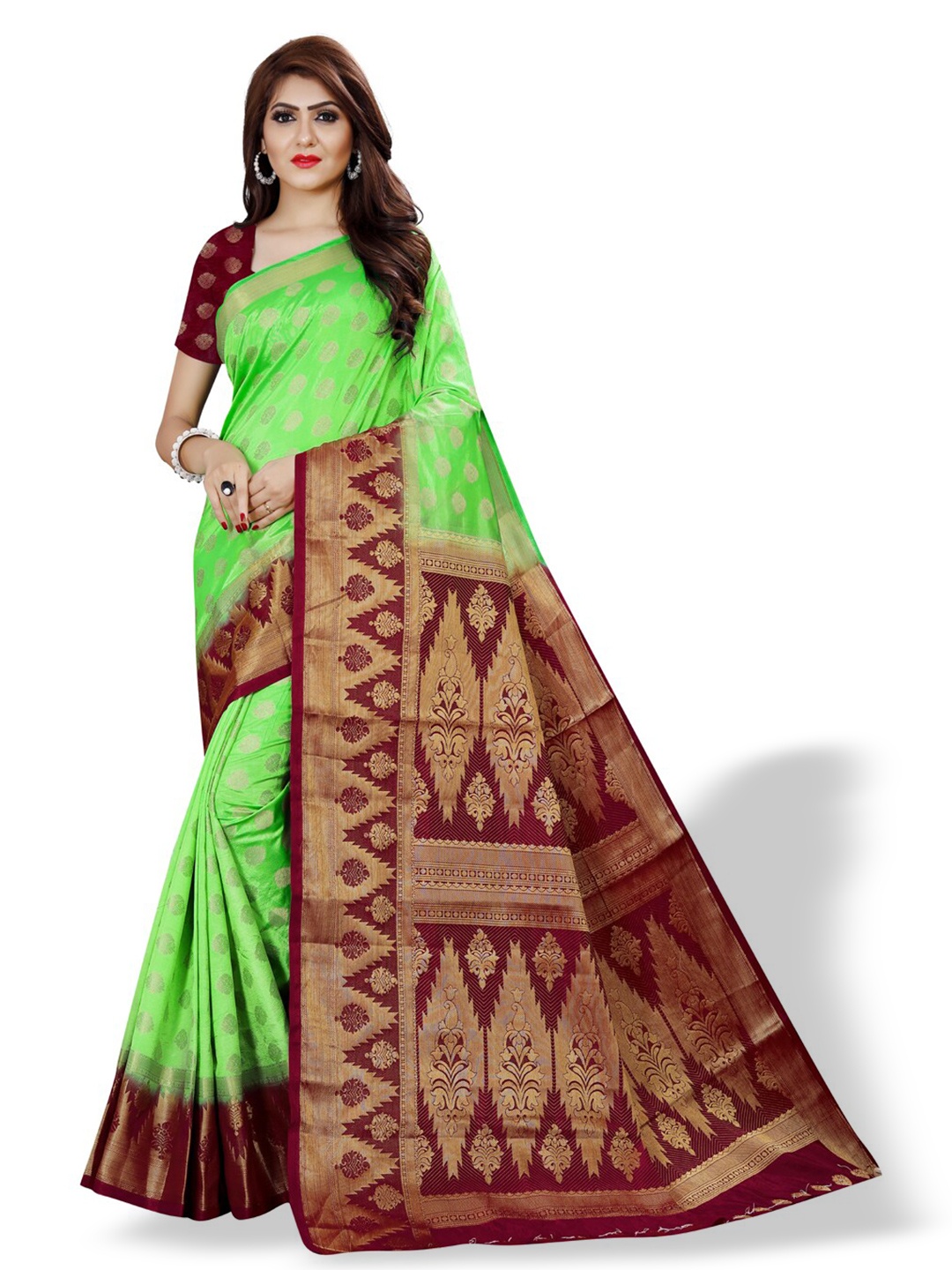 

ZEEPKART Ethnic Motif Kanjeevaram Zari Saree, Green