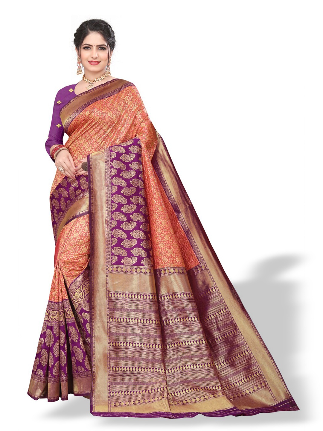 

ZEEPKART Floral Woven Design Zari Kanjeevaram Saree, Pink