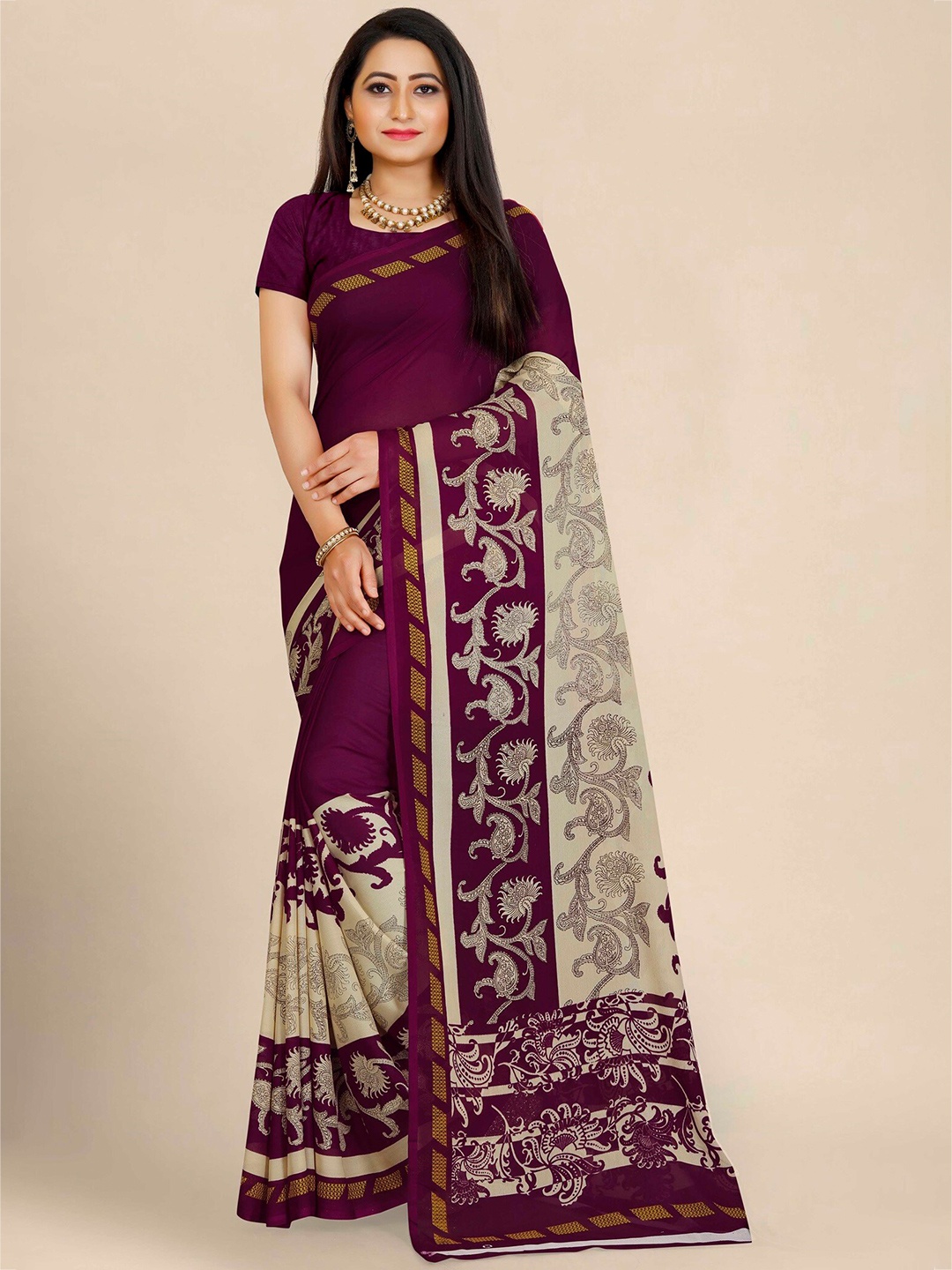 

ZEEPKART Ethnic Motifs Printed Kanjeevaram Saree, Purple