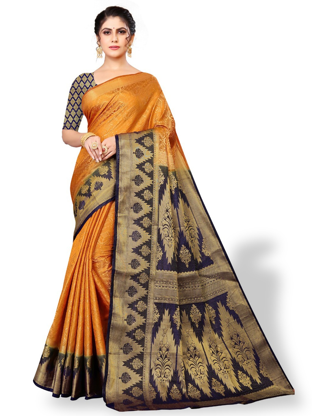 

ZEEPKART Woven Design Zari Kanjeevaram Saree, Mustard