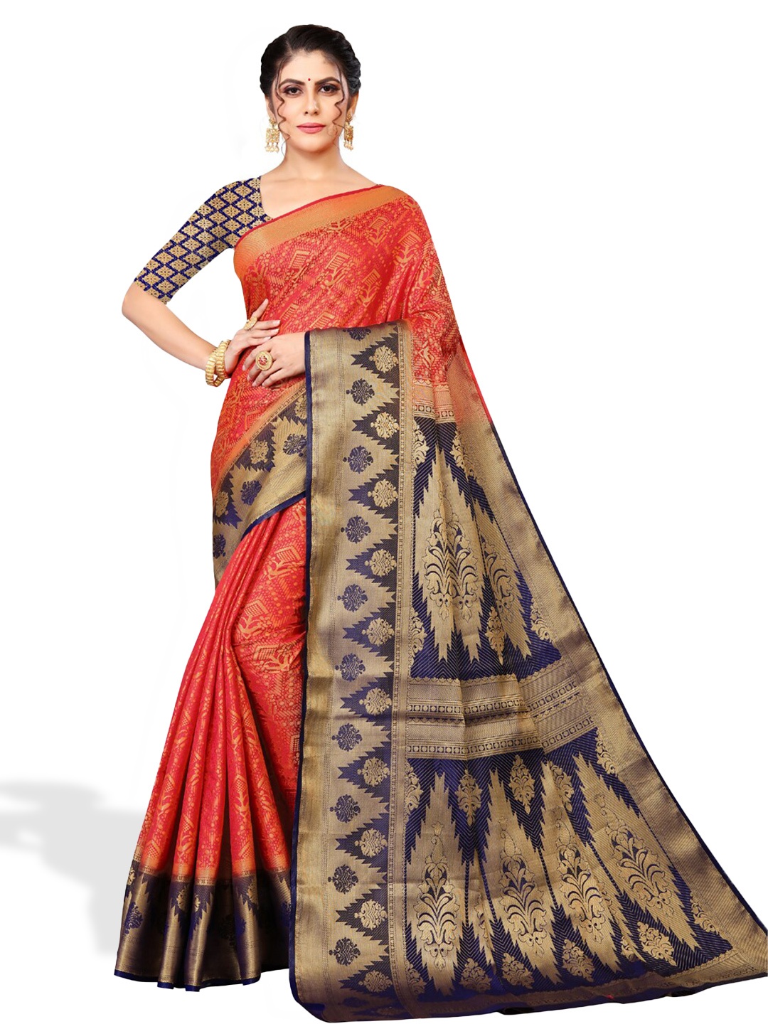 

ZEEPKART Woven Design Zari Kanjeevaram Saree, Pink