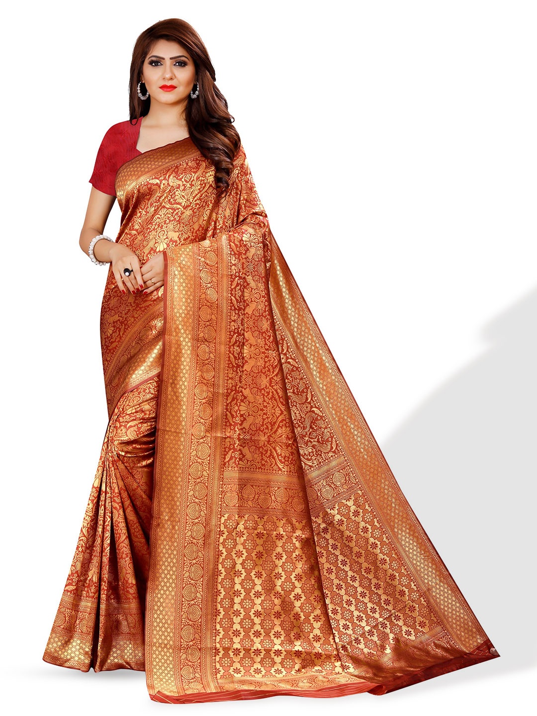 

ZEEPKART Woven Design Zari Kanjeevaram Saree, Maroon